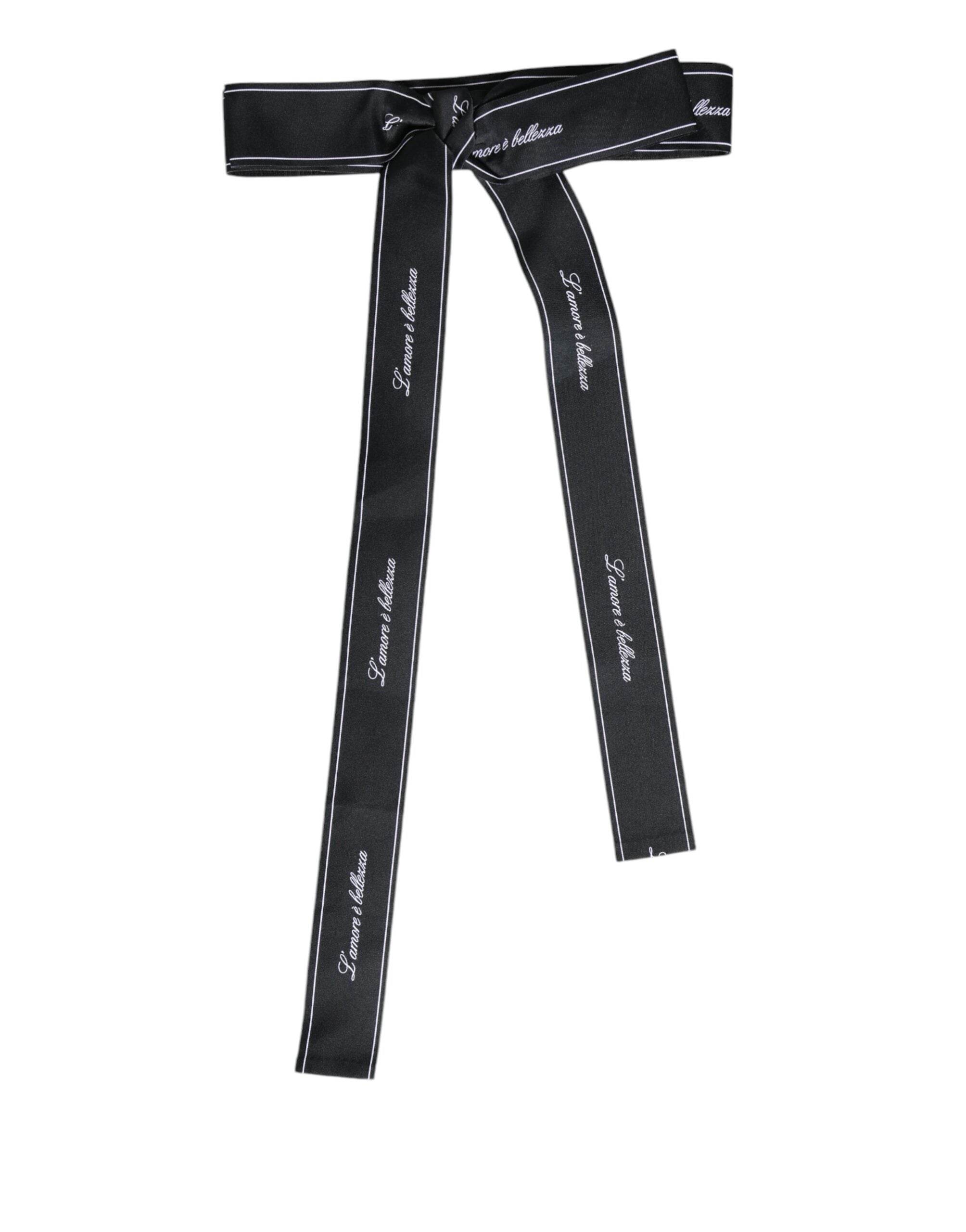 Dolce & Gabbana Black Waist Ribbon Wide Bow Logo Belt - Hilstor