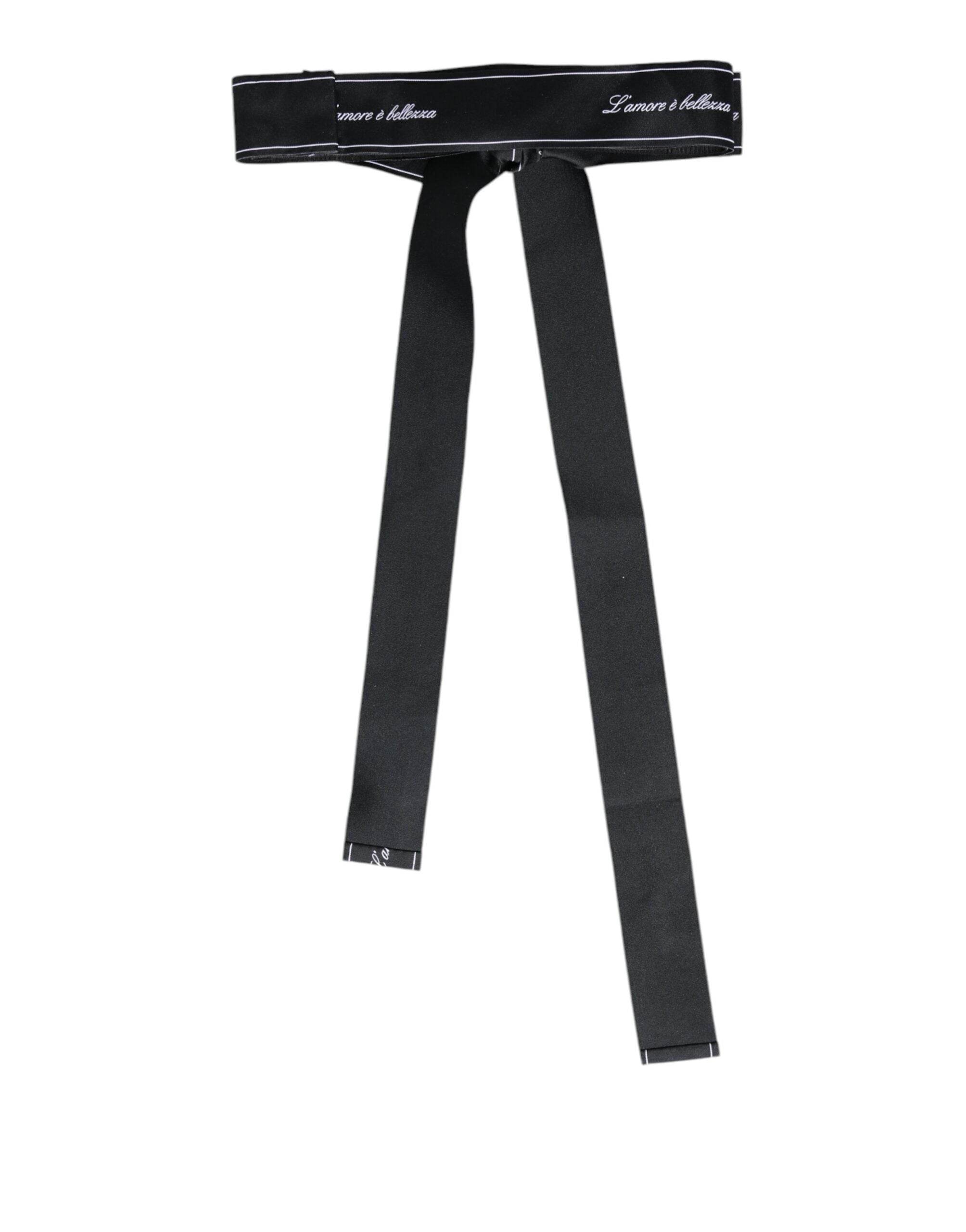 Dolce & Gabbana Black Waist Ribbon Wide Bow Logo Belt - Hilstor