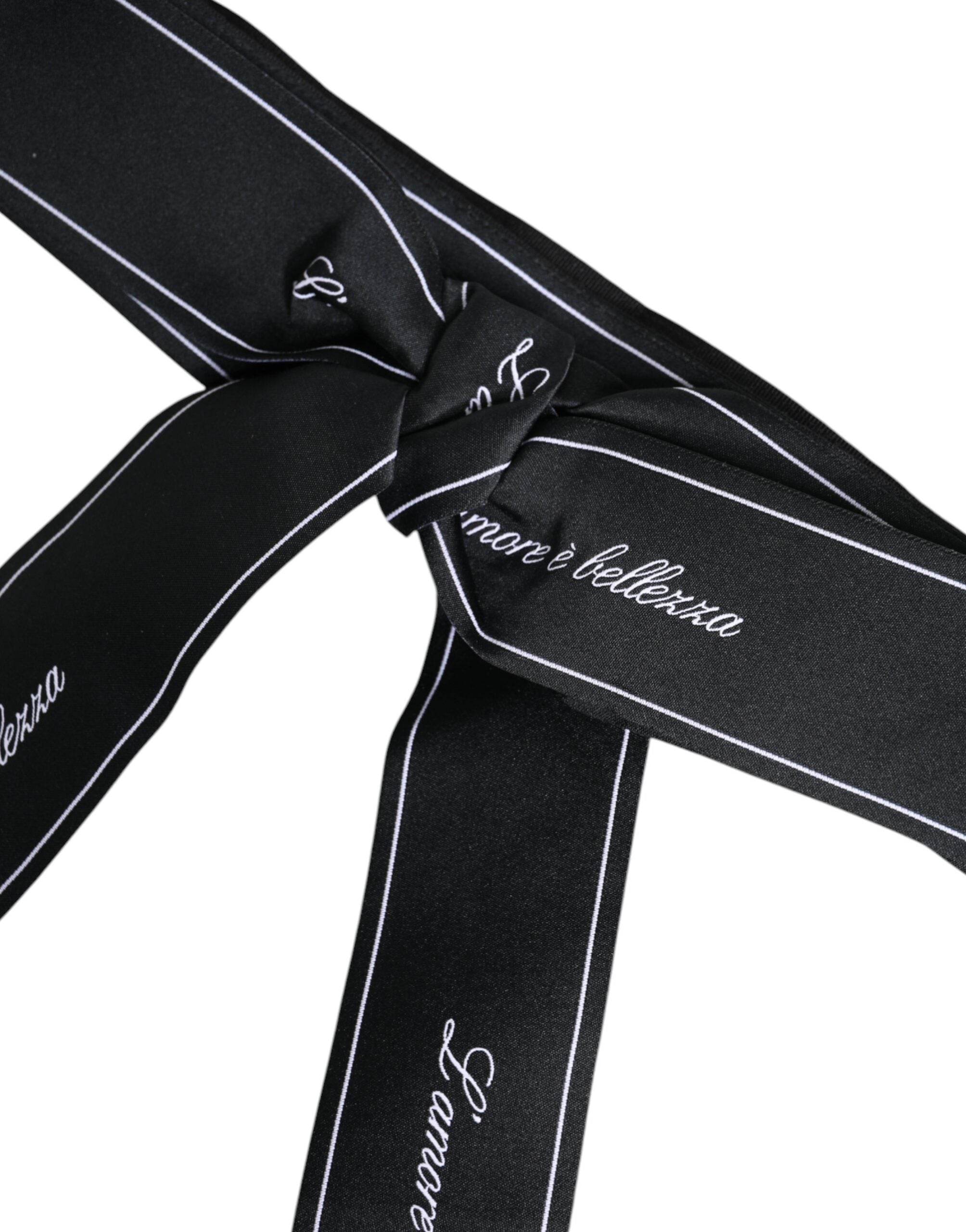 Dolce & Gabbana Black Waist Ribbon Wide Bow Logo Belt - Hilstor