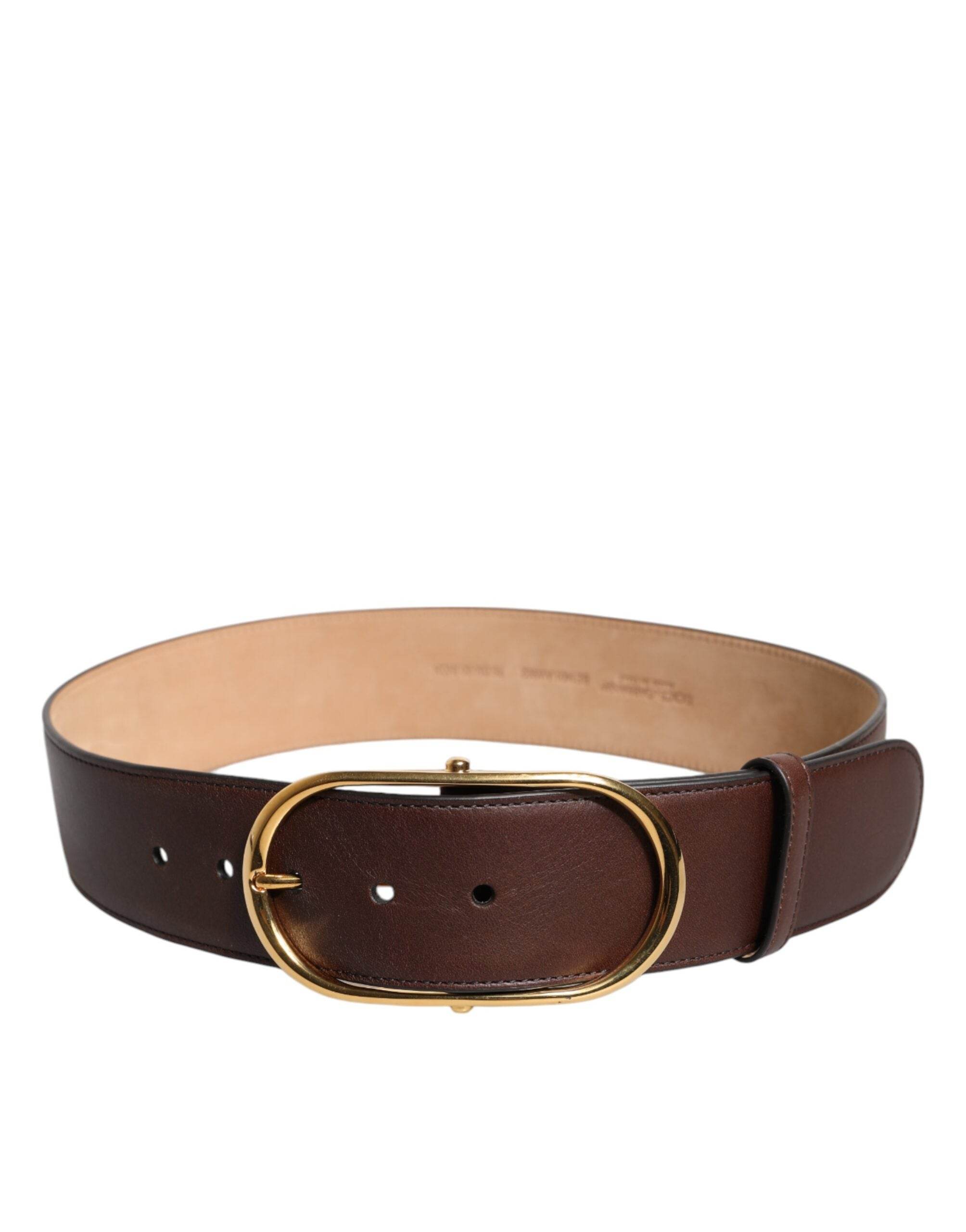 Dolce & Gabbana Brown Logo Engraved Metal Waist Buckle Belt - Hilstor