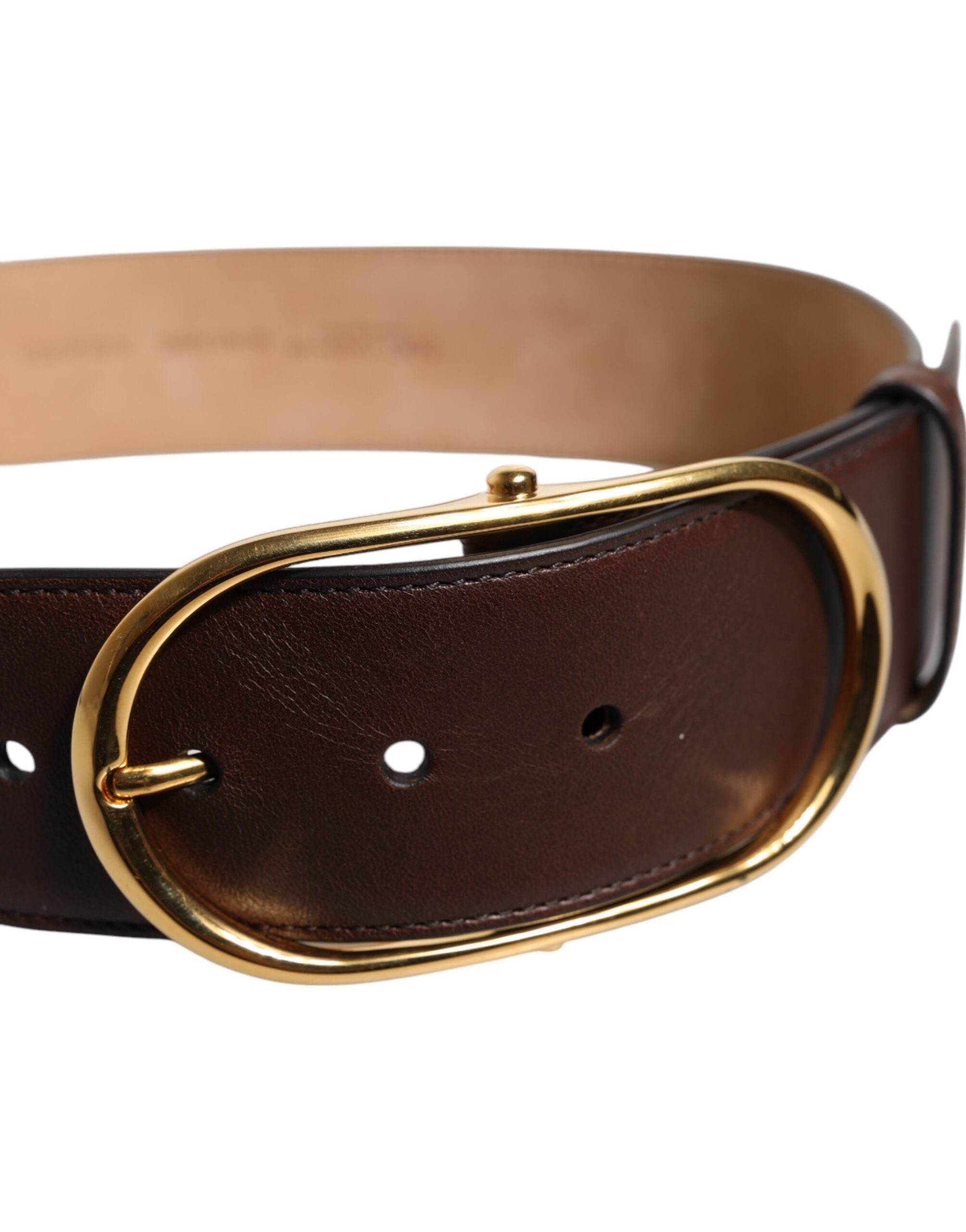 Dolce & Gabbana Brown Logo Engraved Metal Waist Buckle Belt - Hilstor