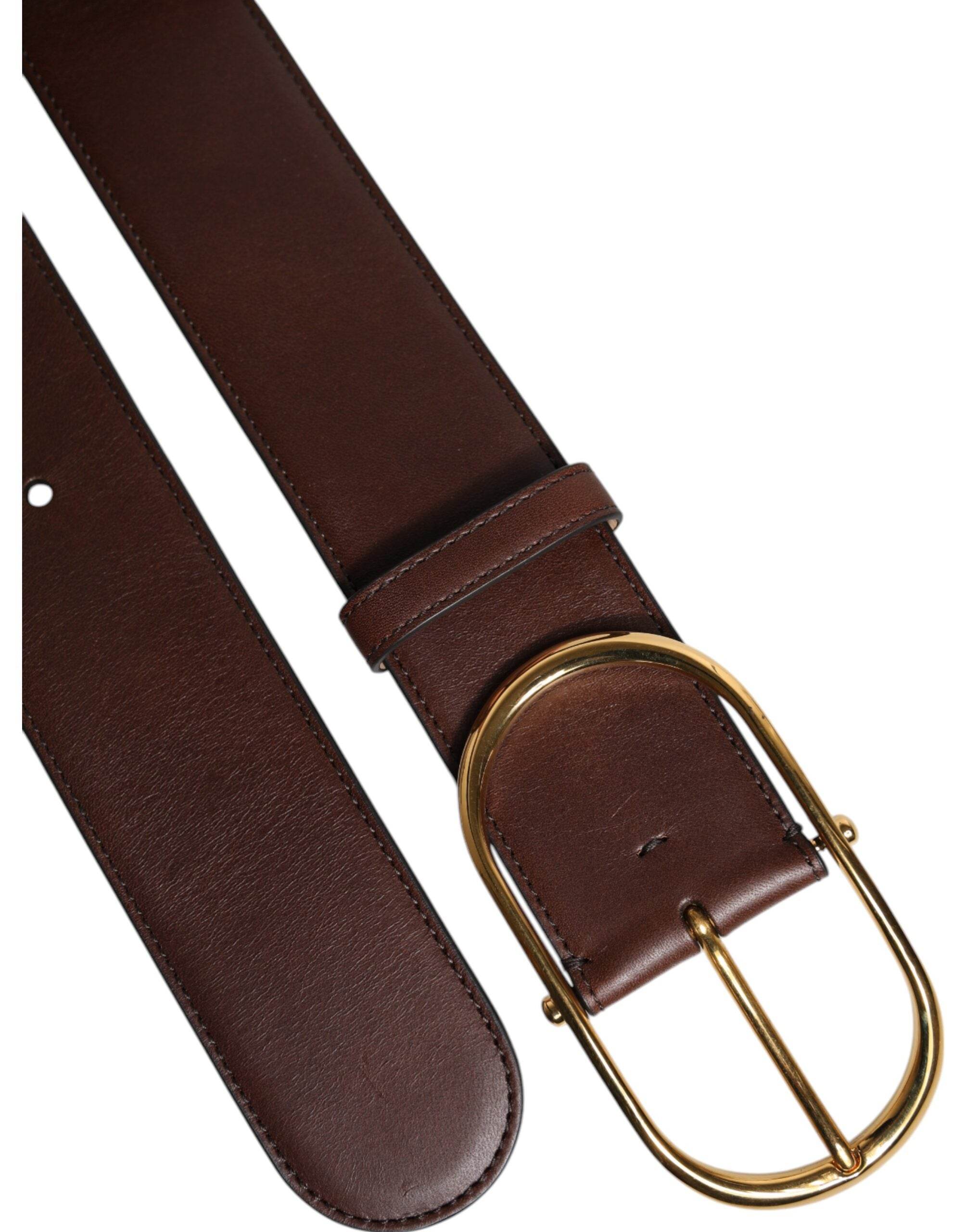 Dolce & Gabbana Brown Logo Engraved Metal Waist Buckle Belt - Hilstor