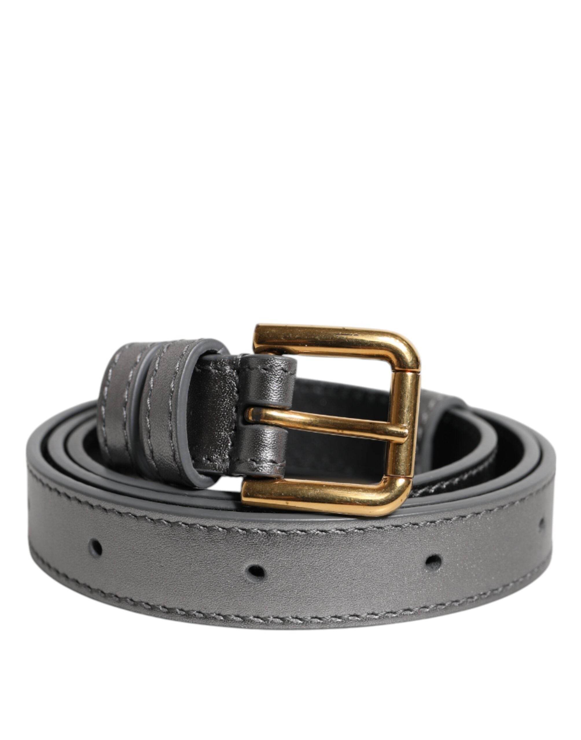 Dolce & Gabbana Silver Logo Engraved Metal Waist Buckle Belt - Hilstor
