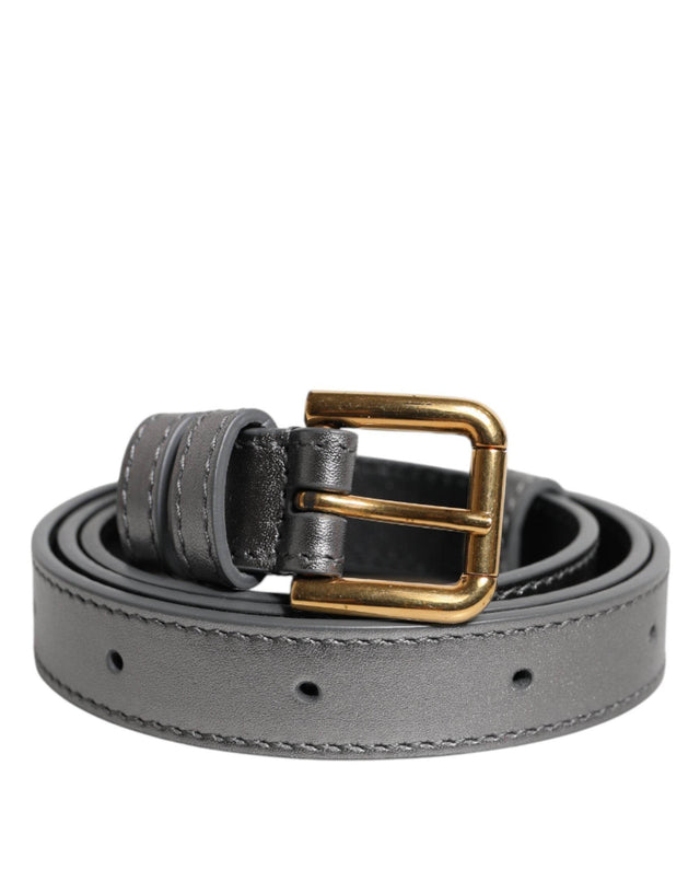 Dolce & Gabbana Silver Logo Engraved Metal Waist Buckle Belt - Hilstor