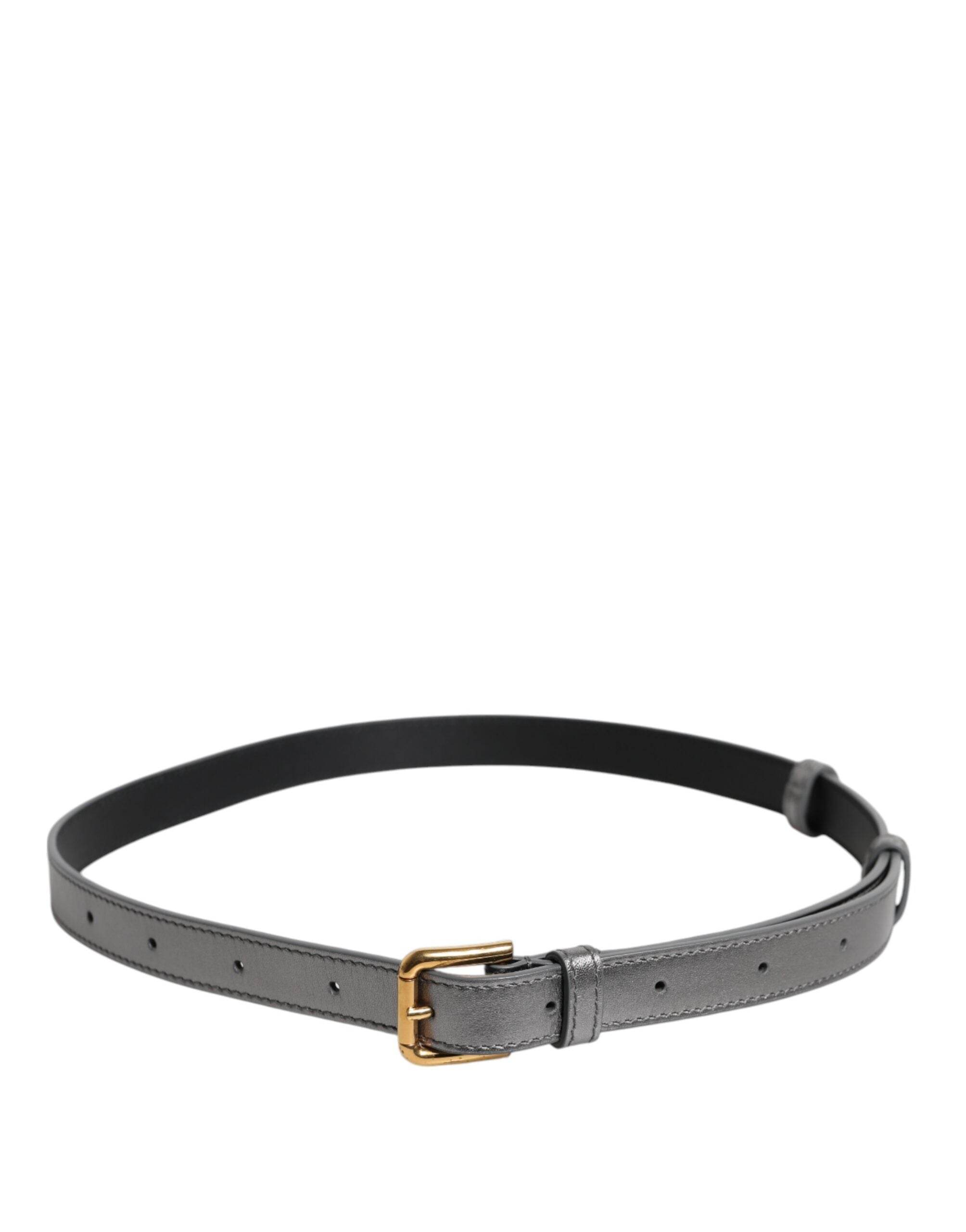 Dolce & Gabbana Silver Logo Engraved Metal Waist Buckle Belt - Hilstor