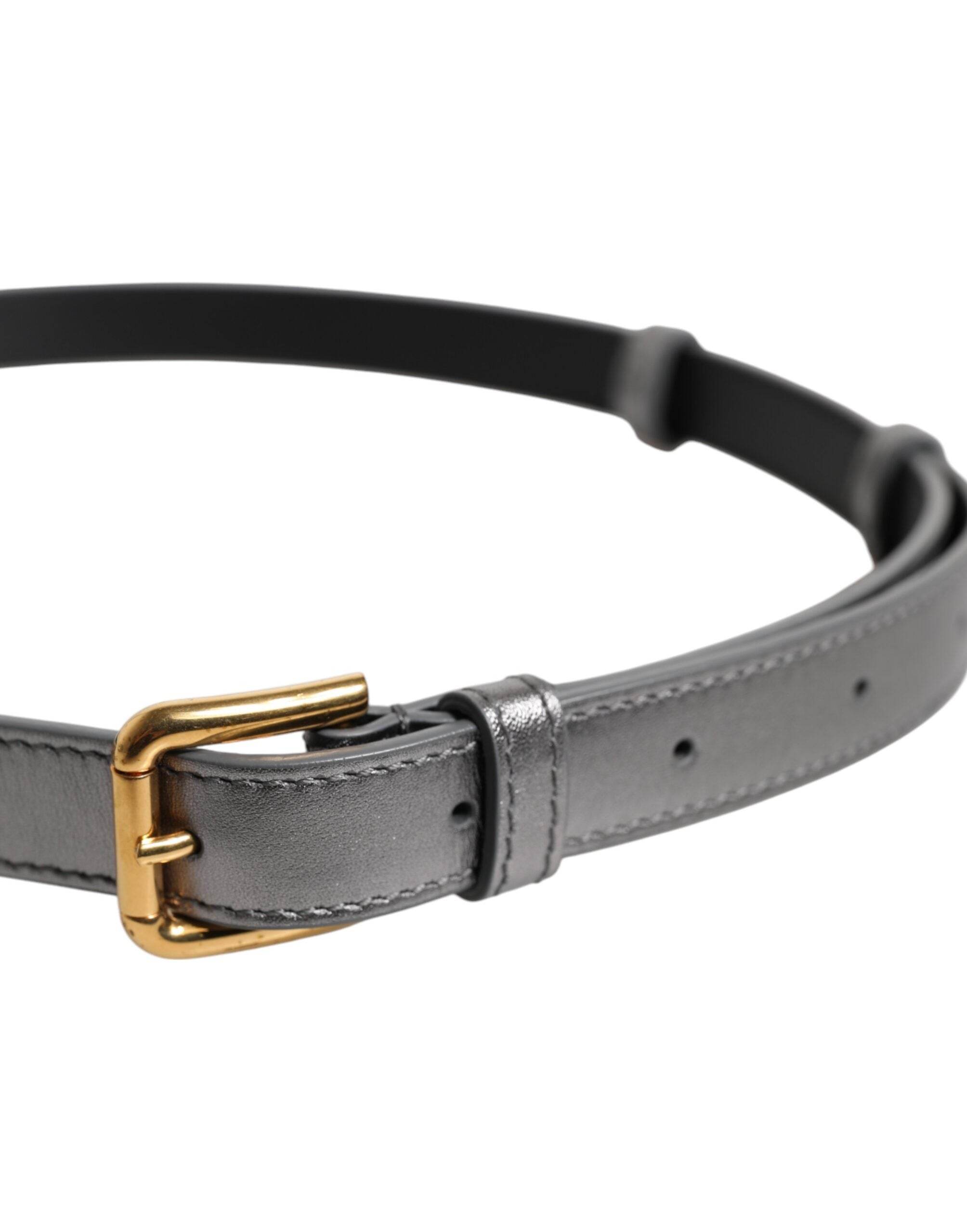 Dolce & Gabbana Silver Logo Engraved Metal Waist Buckle Belt - Hilstor