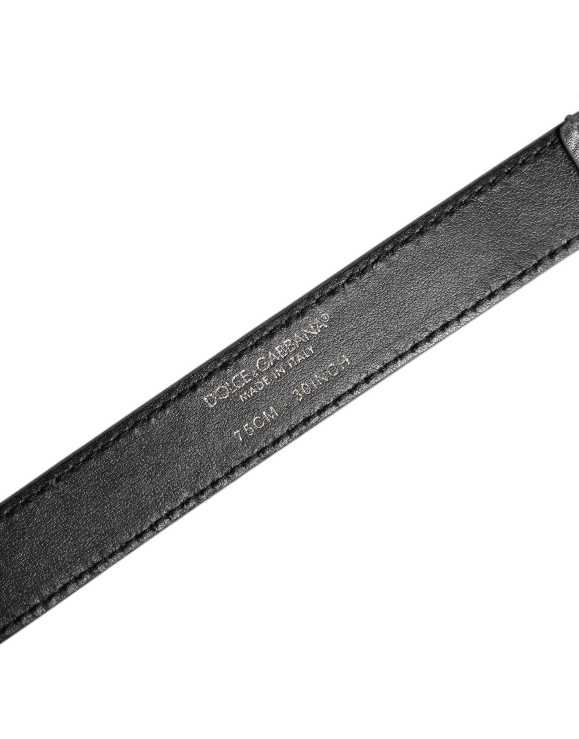 Dolce & Gabbana Silver Logo Engraved Metal Waist Buckle Belt - Hilstor
