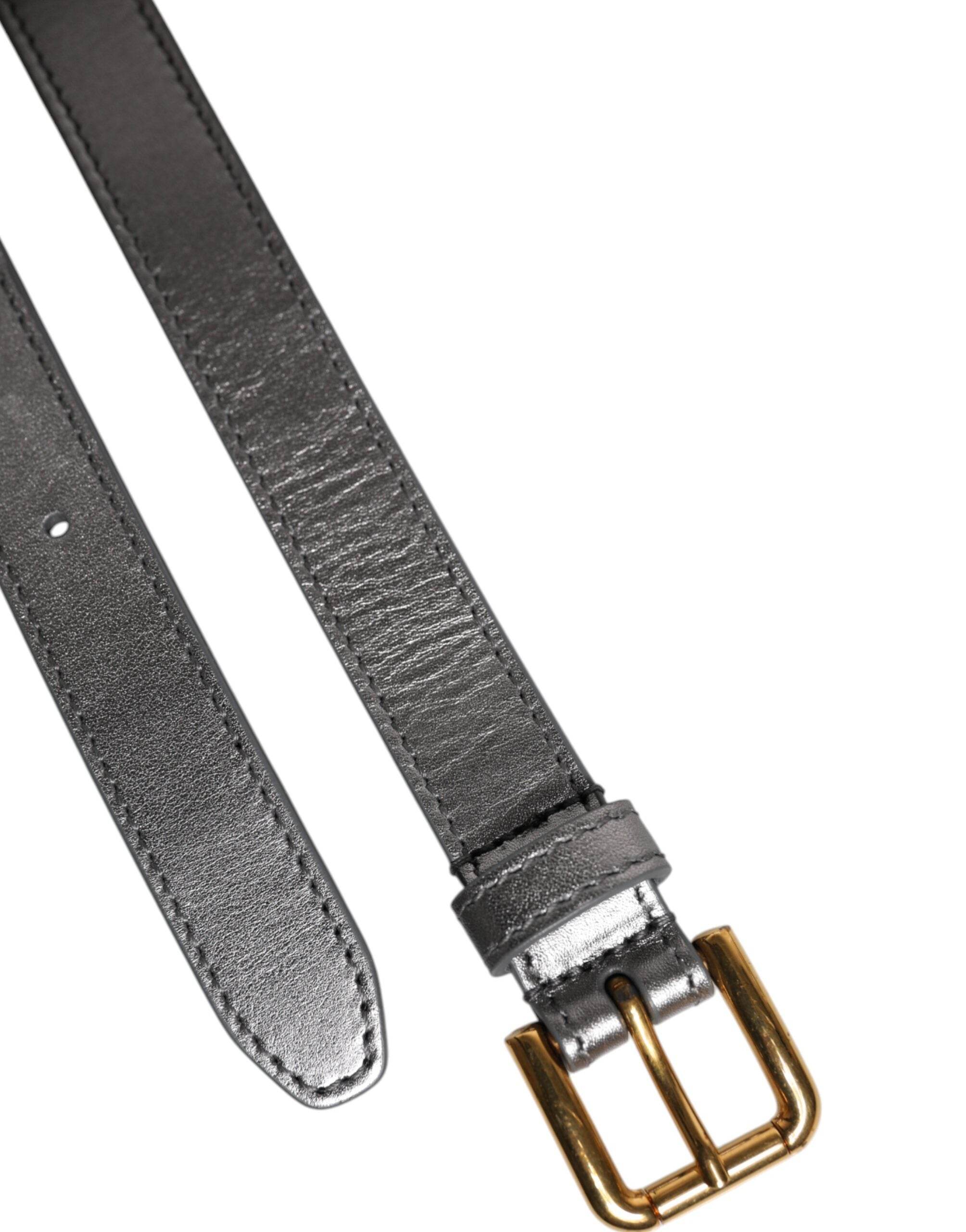 Dolce & Gabbana Silver Logo Engraved Metal Waist Buckle Belt - Hilstor