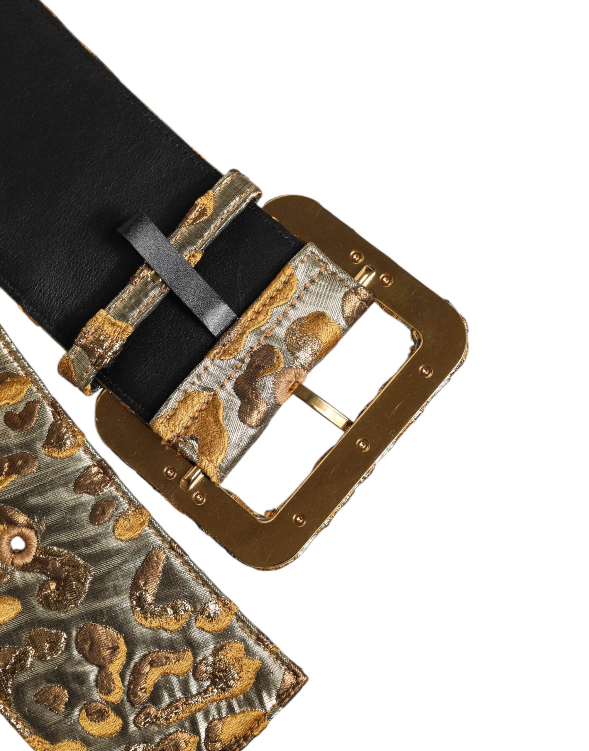 Dolce & Gabbana Gold Spotted Jacquard Fabric Wide Waist Belt - Hilstor
