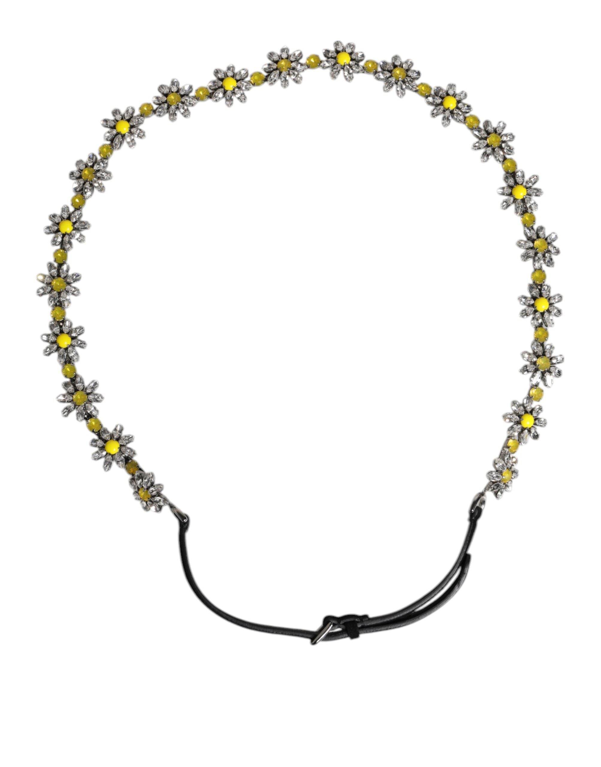 Dolce & Gabbana Black Leather Daisy Crystal Embellish Waist Belt - Hilstor