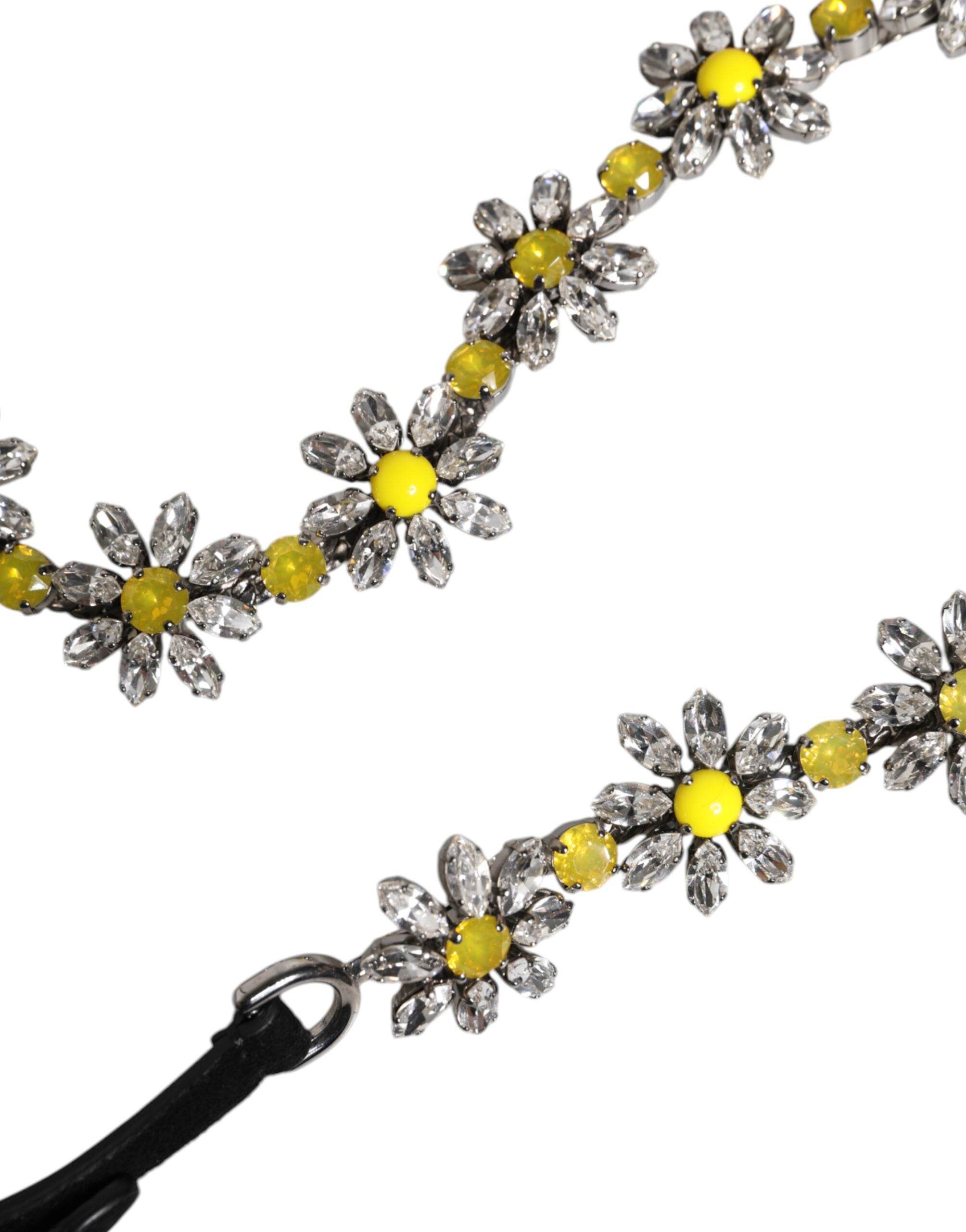 Dolce & Gabbana Black Leather Daisy Crystal Embellish Waist Belt - Hilstor