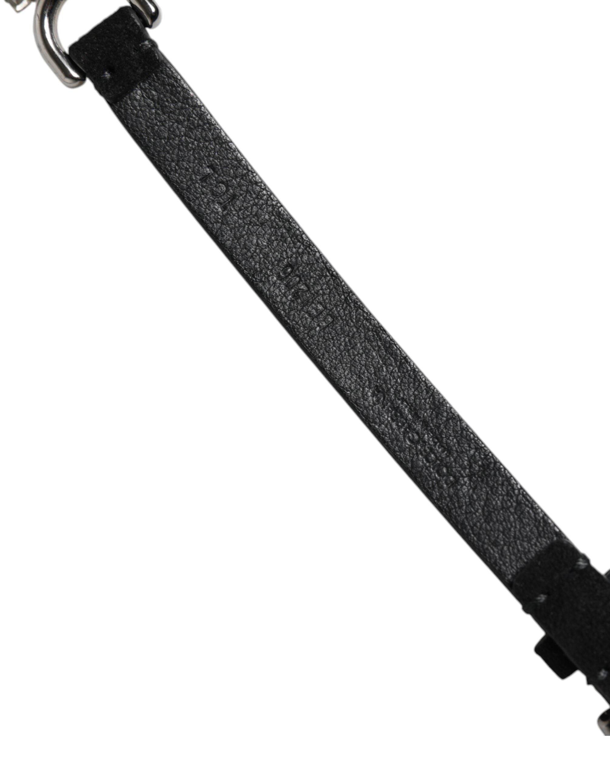 Dolce & Gabbana Black Leather Daisy Crystal Embellish Waist Belt - Hilstor