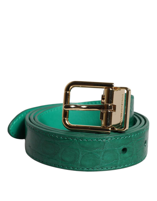 Dolce & Gabbana Green Leather Logo Metal Waist Buckle Belt - Hilstor