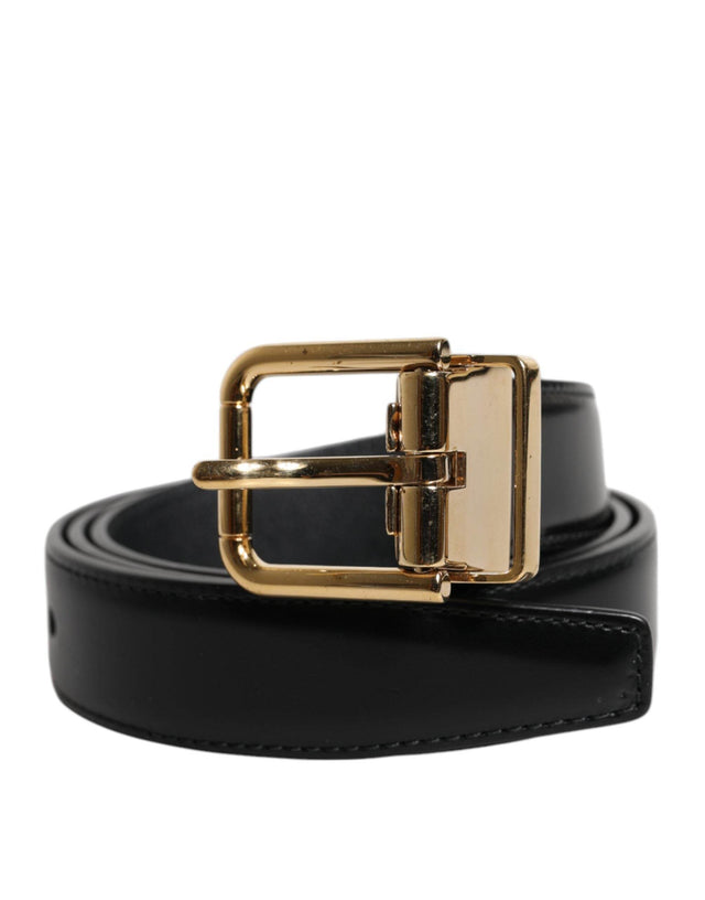 Dolce & Gabbana Black Leather Gold Metal Waist Buckle Belt - Hilstor