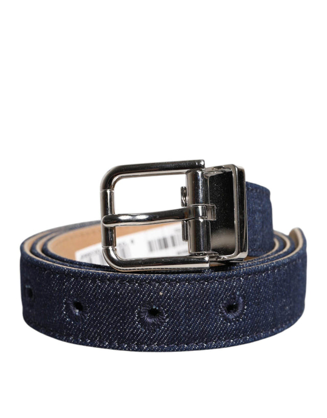 Dolce & Gabbana Blue Denim Silver Logo Metal Waist Buckle Belt - Hilstor