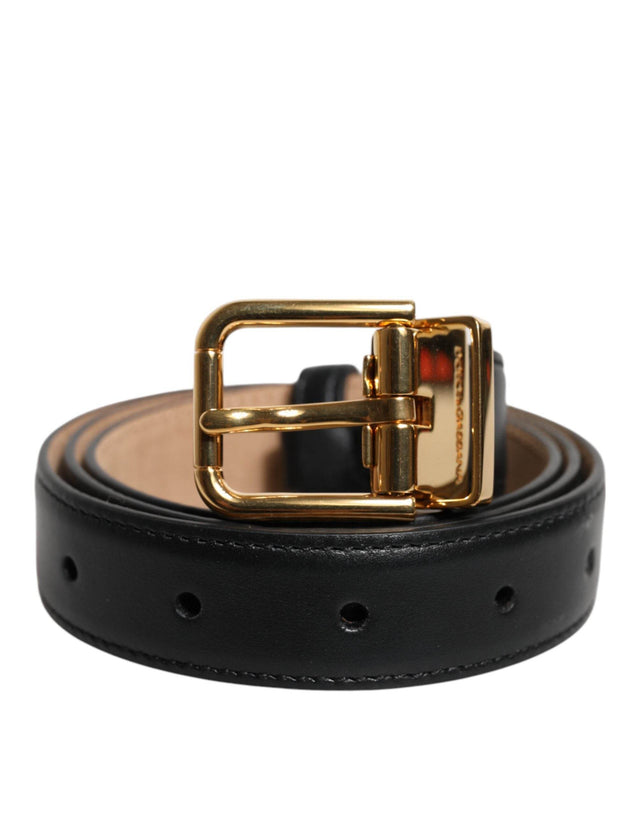 Dolce & Gabbana Black Leather Logo Metal Waist Buckle Belt - Hilstor