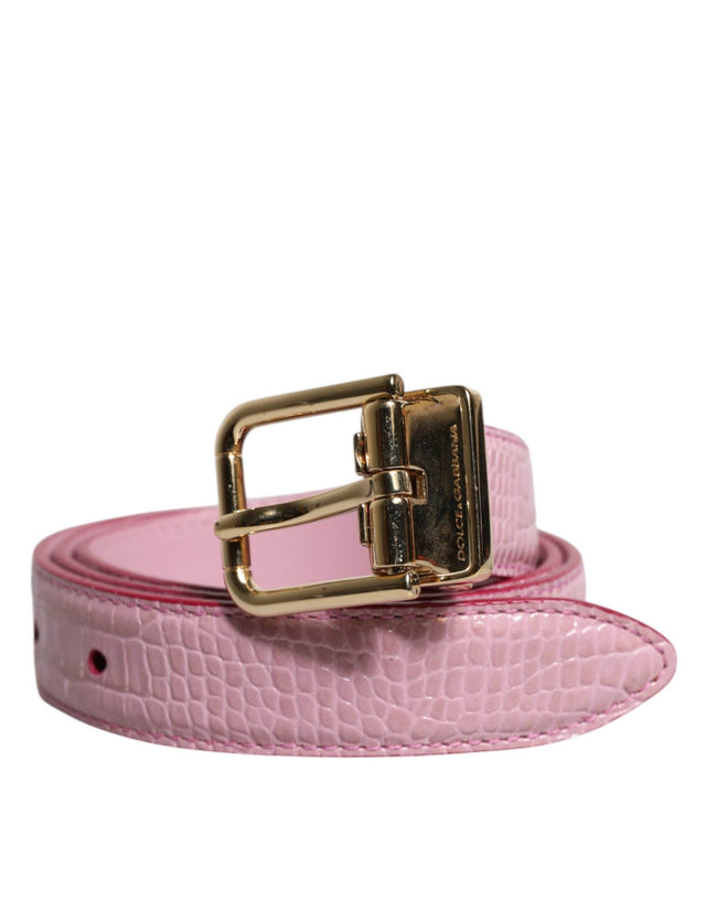 Dolce & Gabbana Pink Leather Gold Logo Metal Waist Buckle Belt - Hilstor