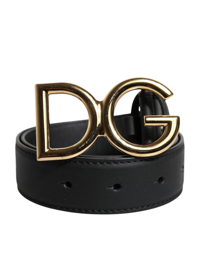 Dolce & Gabbana Black Leather Metal Waist DG Logo Buckle Belt - Hilstor