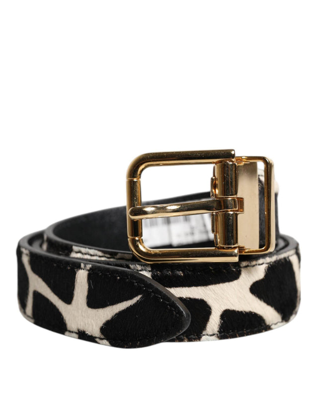 Dolce & Gabbana Brown White Pony Leather Metal Buckle Belt - Hilstor