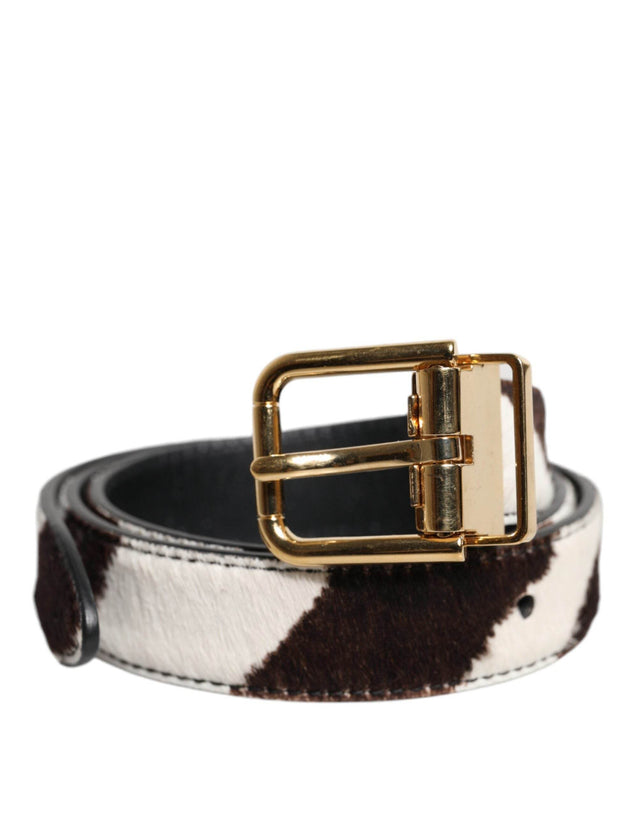 Dolce & Gabbana Black White Pony Leather Waist Buckle Belt - Hilstor