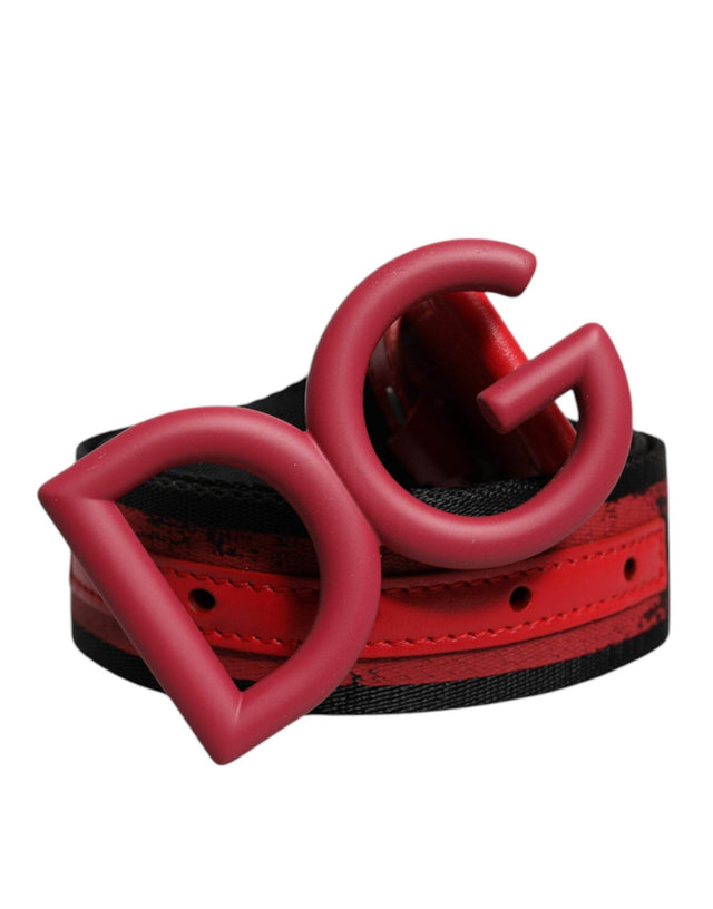 Dolce & Gabbana Black Red Nylon DG Metal Waist Buckle Belt - Hilstor
