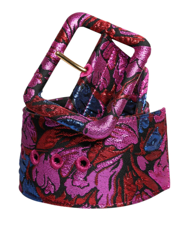 Dolce & Gabbana Multicolor Floral Jacquard Lurex Wide Waist Buckle Belt - Hilstor