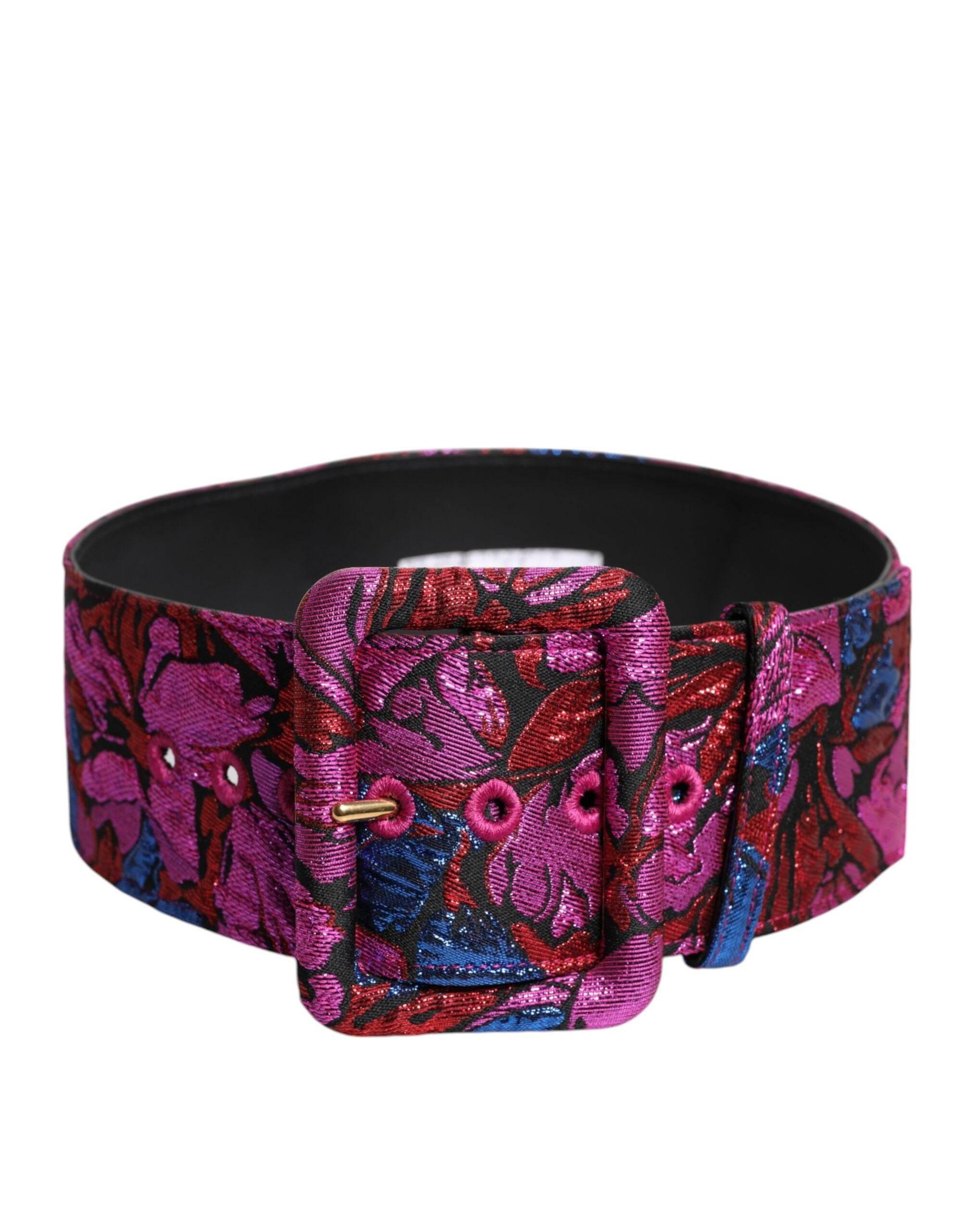 Dolce & Gabbana Multicolor Floral Jacquard Lurex Wide Waist Buckle Belt - Hilstor