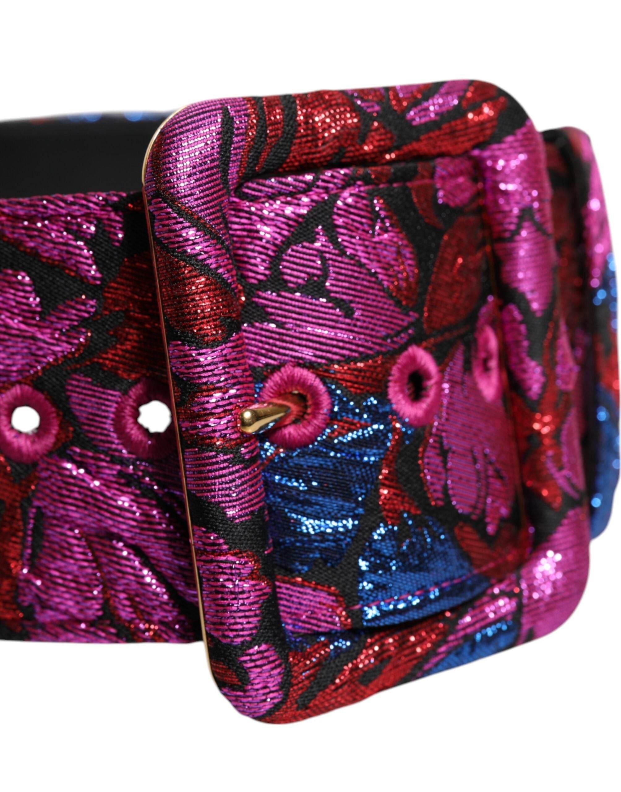Dolce & Gabbana Multicolor Floral Jacquard Lurex Wide Waist Buckle Belt - Hilstor