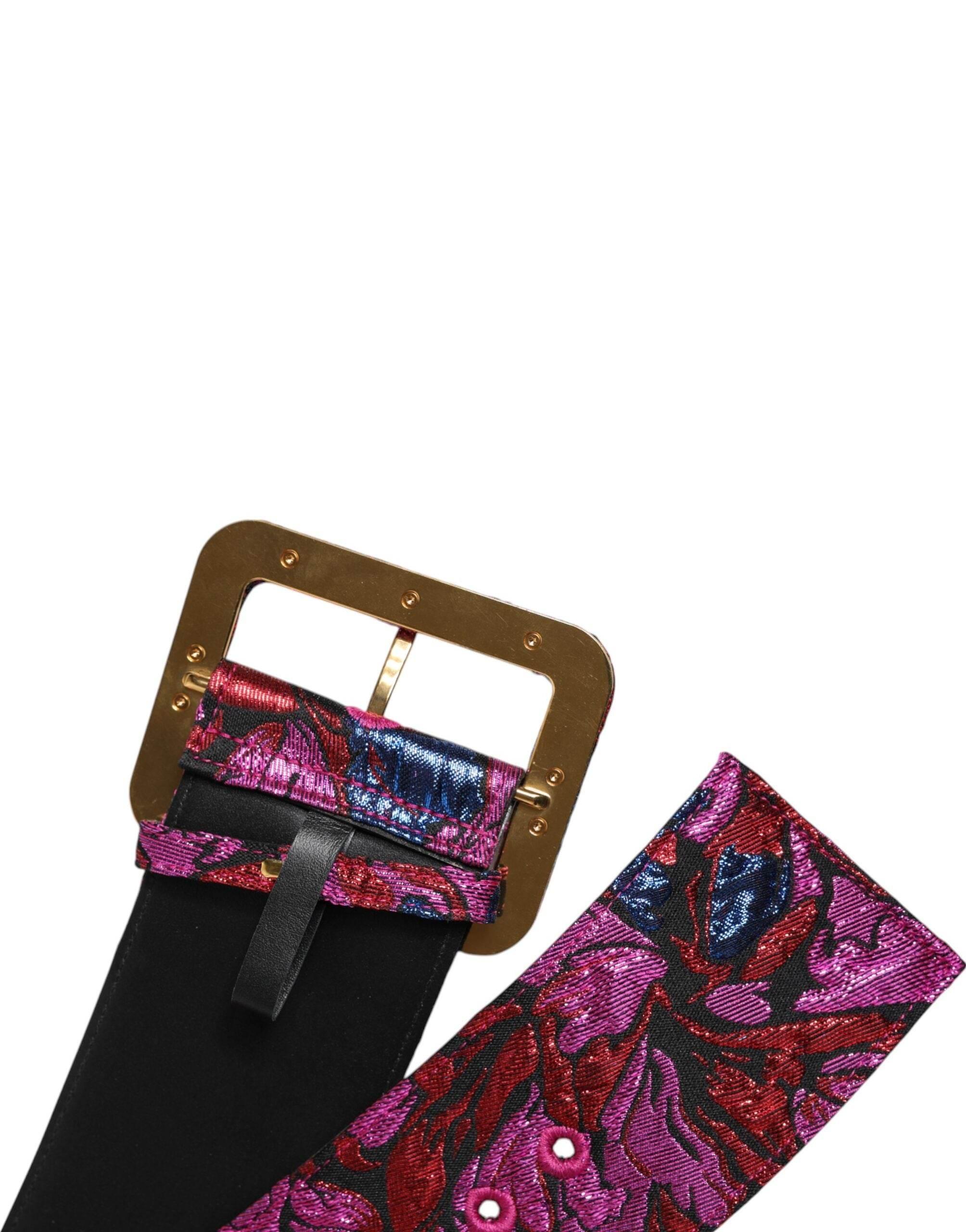 Dolce & Gabbana Multicolor Floral Jacquard Lurex Wide Waist Buckle Belt - Hilstor