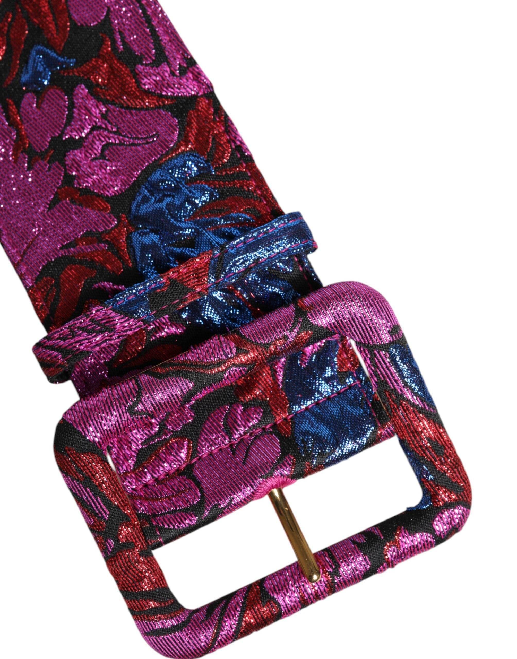 Dolce & Gabbana Multicolor Floral Jacquard Lurex Wide Waist Buckle Belt - Hilstor