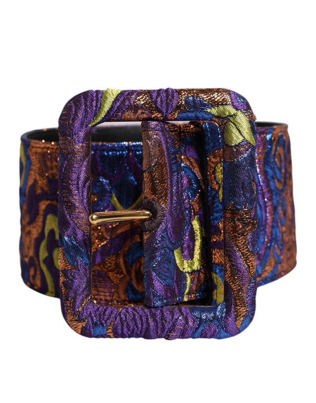 Dolce & Gabbana Multicolor Floral Jacquard Lurex Wide Waist Buckle Belt - Hilstor