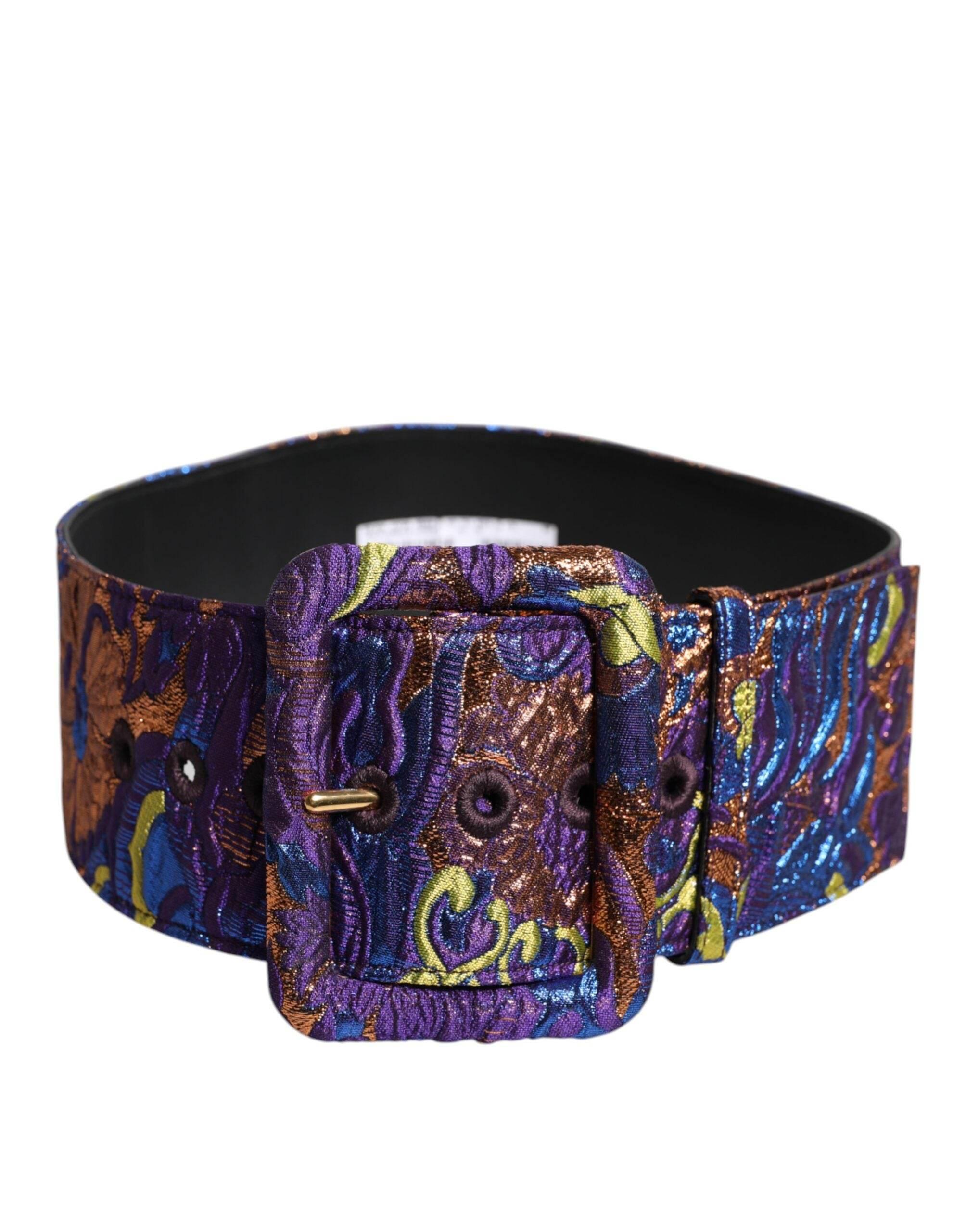 Dolce & Gabbana Multicolor Floral Jacquard Lurex Wide Waist Buckle Belt - Hilstor