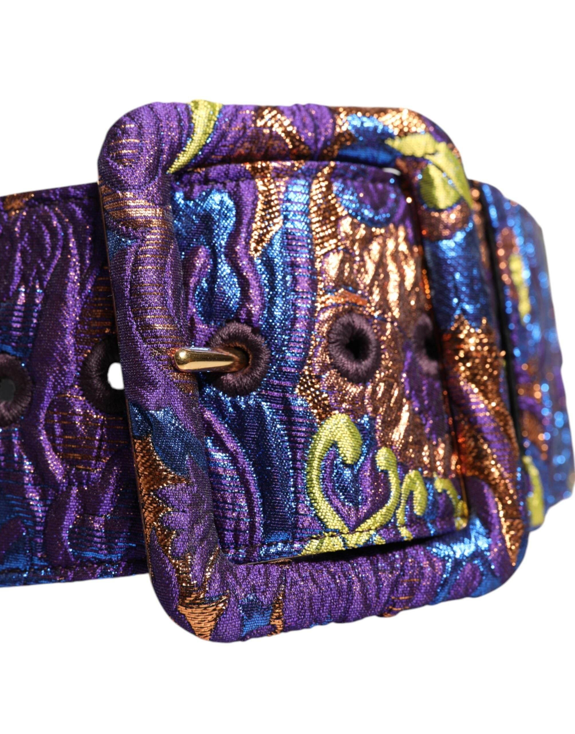 Dolce & Gabbana Multicolor Floral Jacquard Lurex Wide Waist Buckle Belt - Hilstor