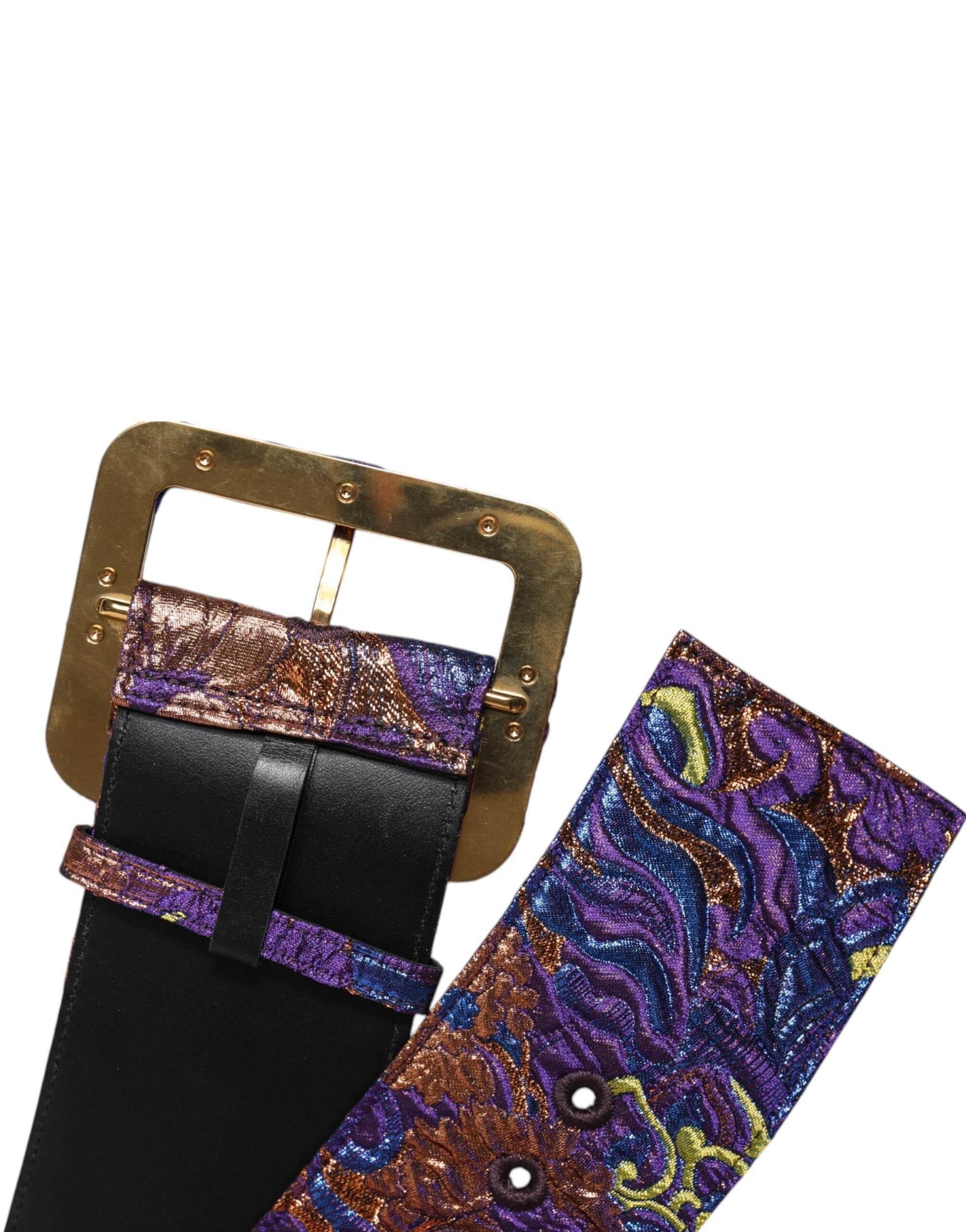 Dolce & Gabbana Multicolor Floral Jacquard Lurex Wide Waist Buckle Belt - Hilstor