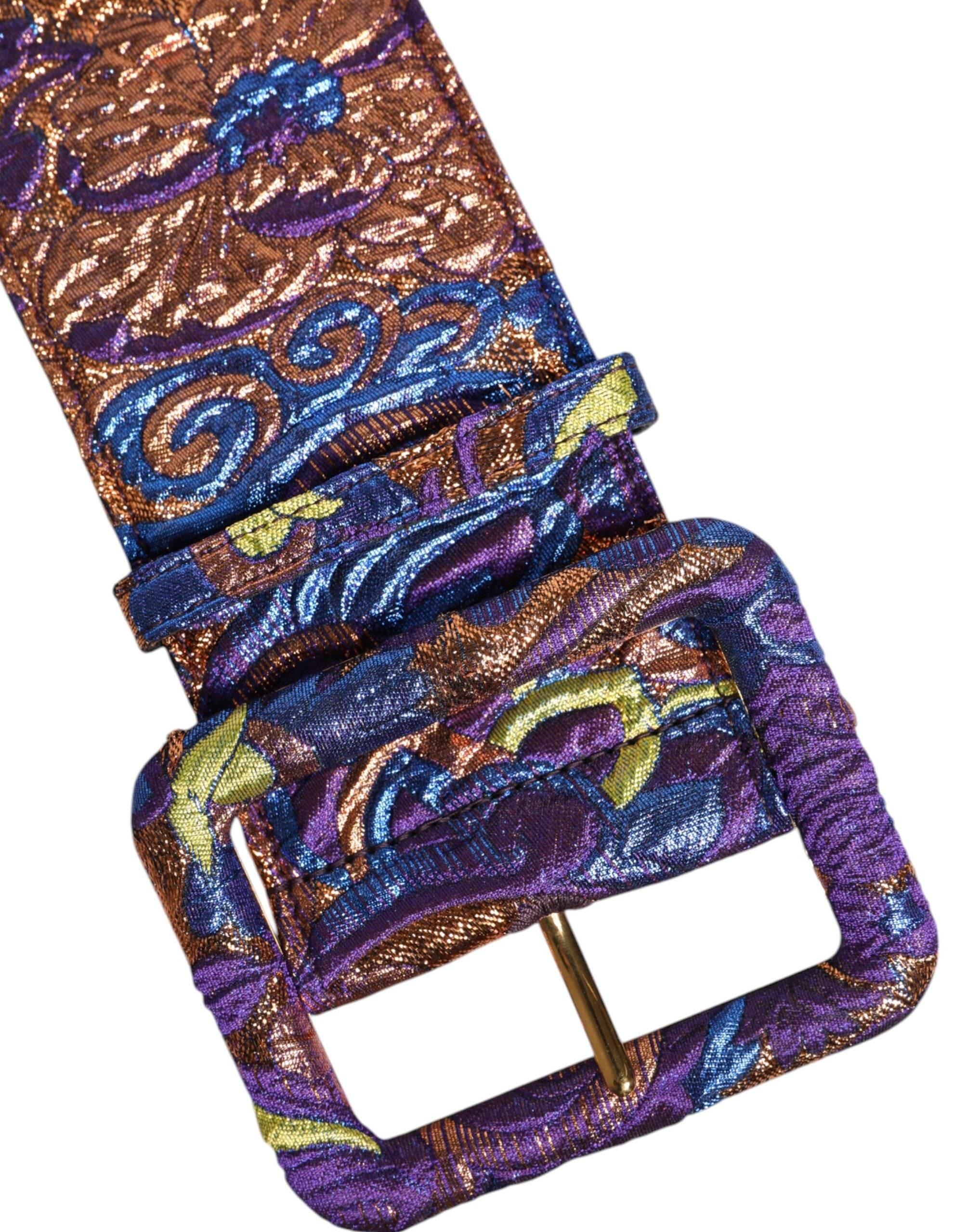 Dolce & Gabbana Multicolor Floral Jacquard Lurex Wide Waist Buckle Belt - Hilstor