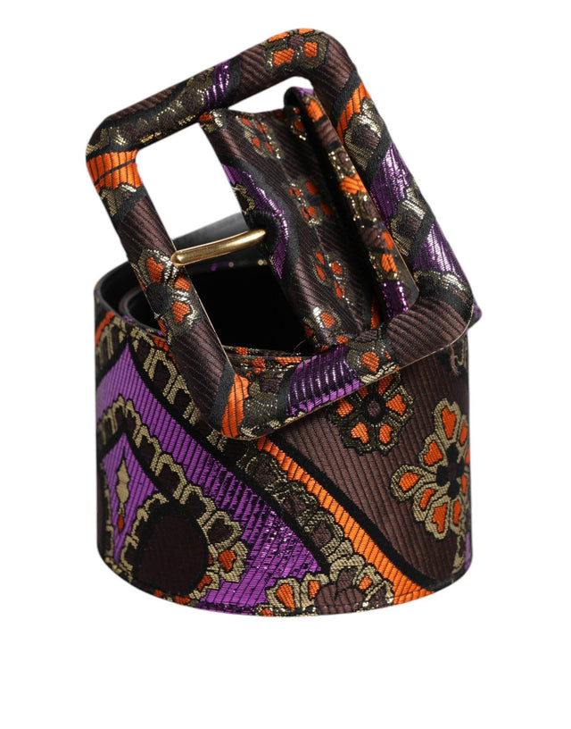 Dolce & Gabbana Multicolor Floral Jacquard Lurex Wide Waist Buckle Belt - Hilstor