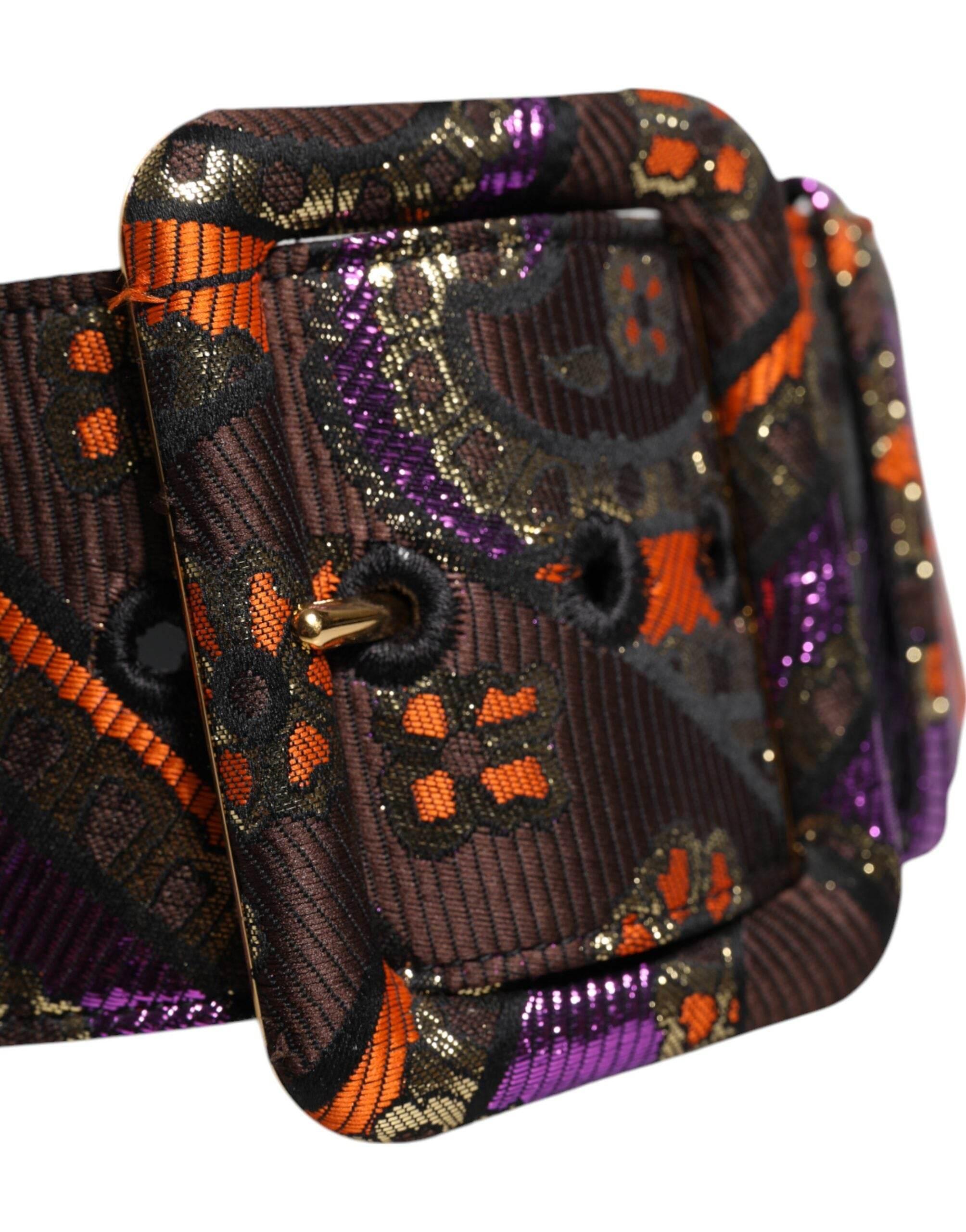 Dolce & Gabbana Multicolor Floral Jacquard Lurex Wide Waist Buckle Belt - Hilstor