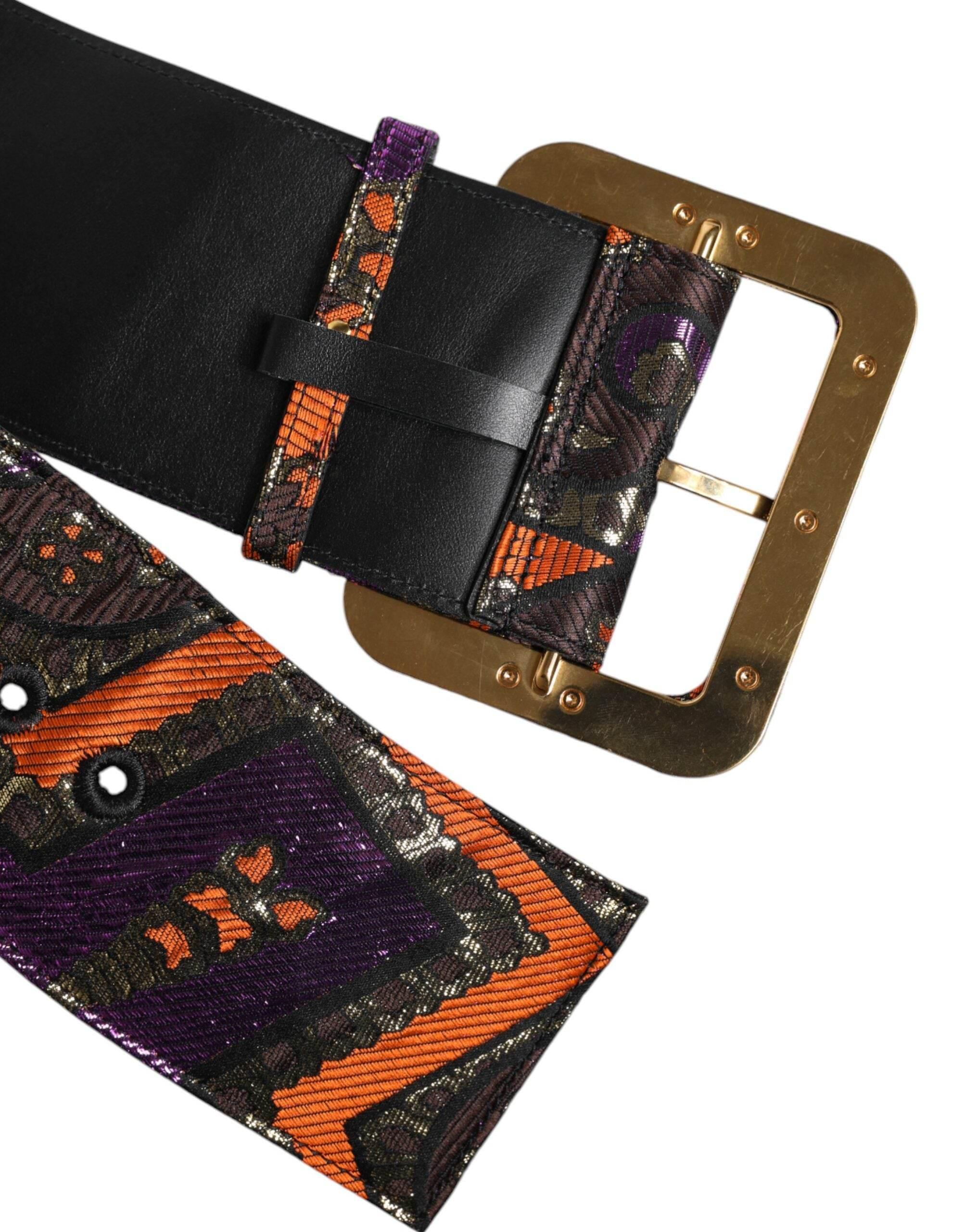 Dolce & Gabbana Multicolor Floral Jacquard Lurex Wide Waist Buckle Belt - Hilstor