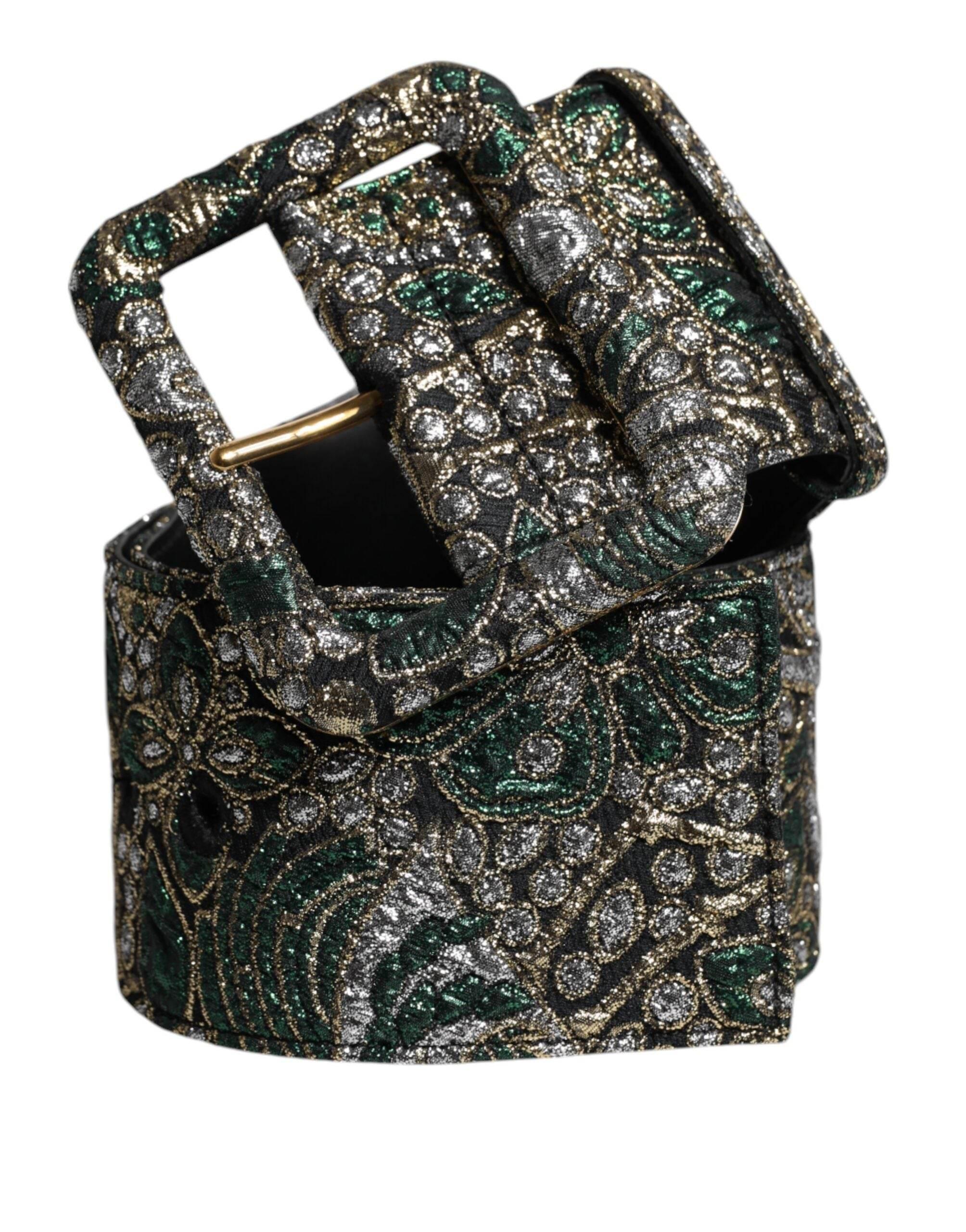 Dolce & Gabbana Multicolor Floral Jacquard Lurex Wide Waist Buckle Belt - Hilstor