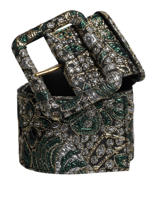 Dolce & Gabbana Multicolor Floral Jacquard Lurex Wide Waist Buckle Belt - Hilstor