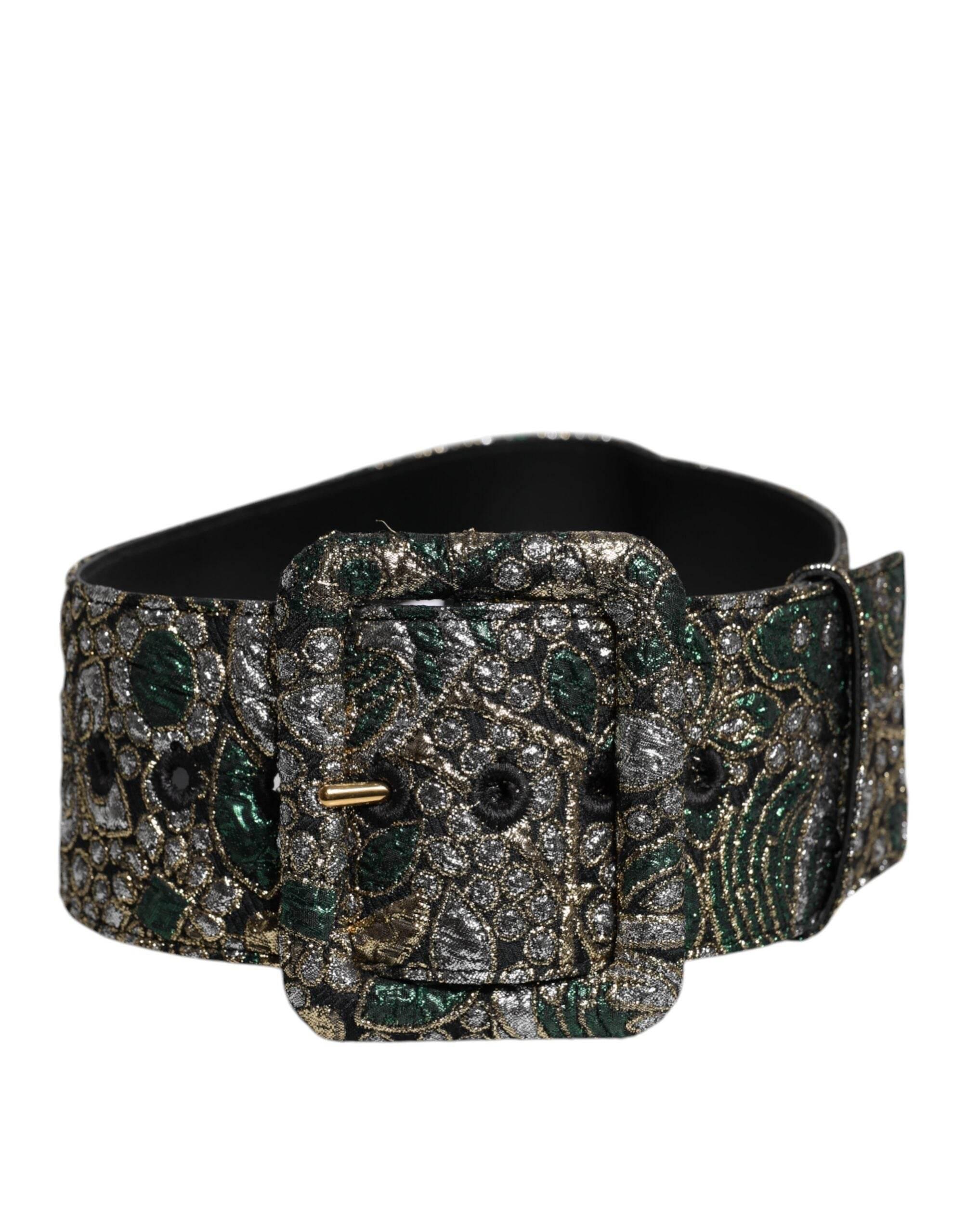 Dolce & Gabbana Multicolor Floral Jacquard Lurex Wide Waist Buckle Belt - Hilstor