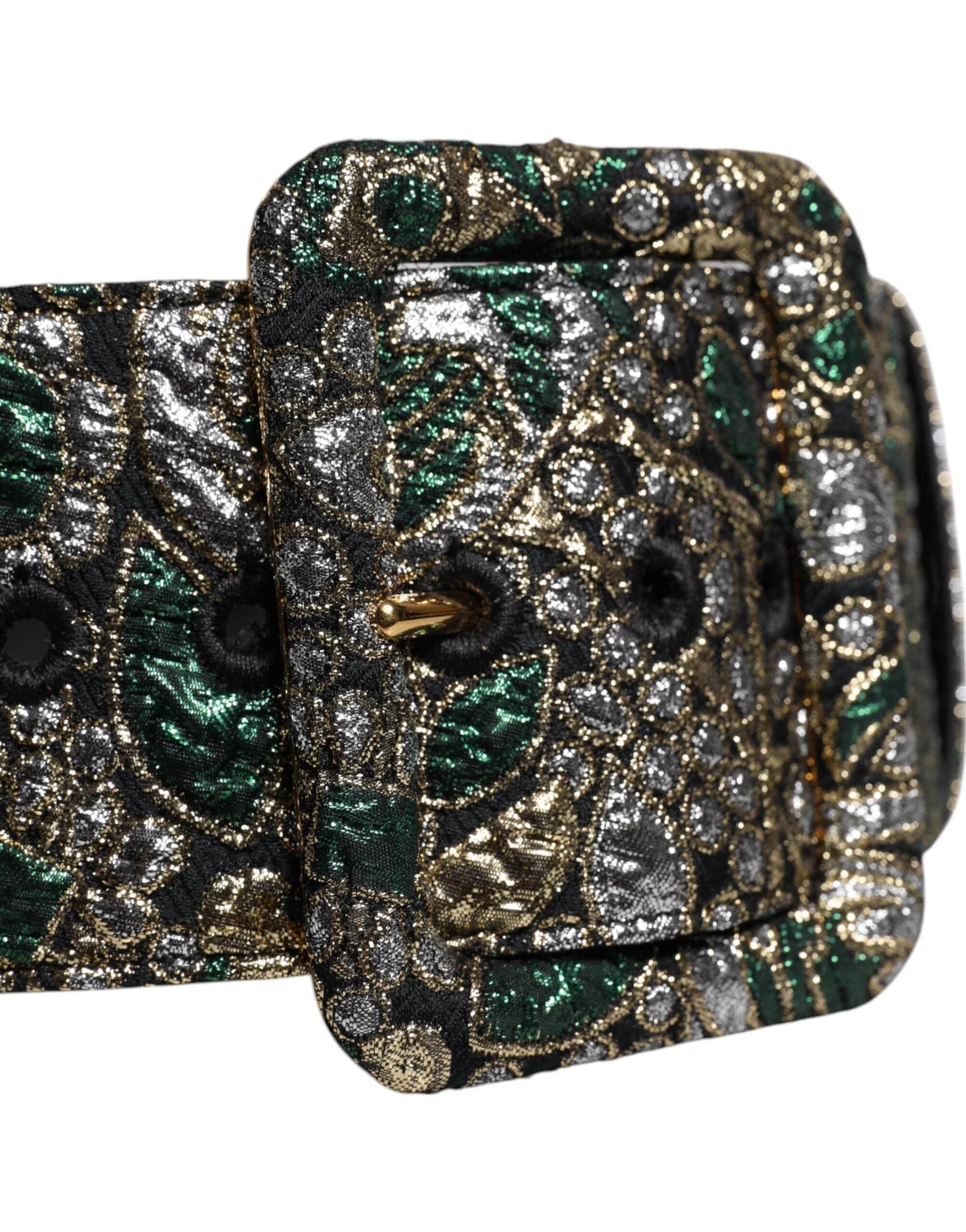 Dolce & Gabbana Multicolor Floral Jacquard Lurex Wide Waist Buckle Belt - Hilstor