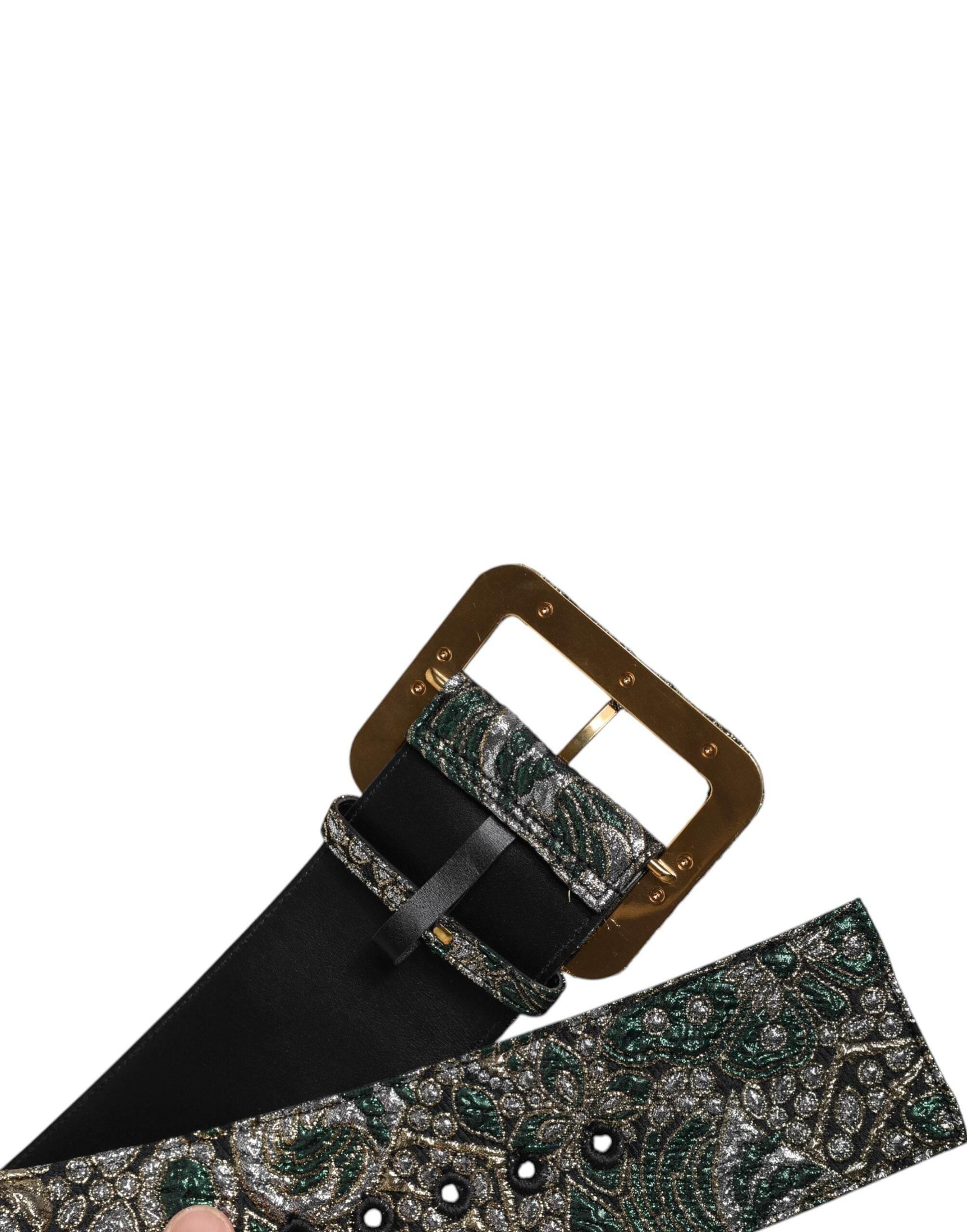 Dolce & Gabbana Multicolor Floral Jacquard Lurex Wide Waist Buckle Belt - Hilstor