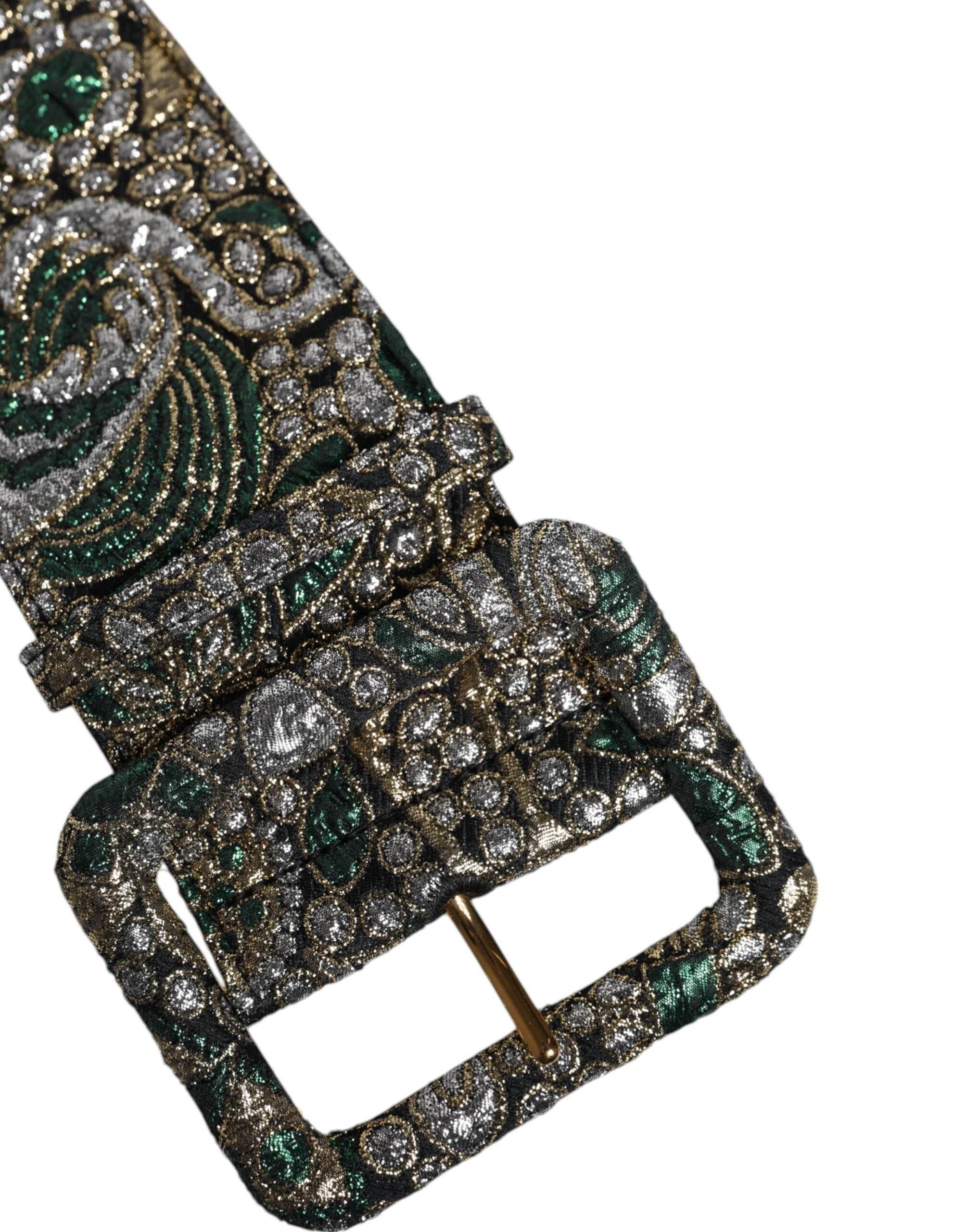 Dolce & Gabbana Multicolor Floral Jacquard Lurex Wide Waist Buckle Belt - Hilstor