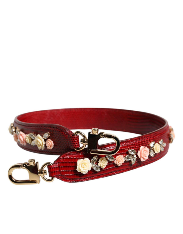 Dolce & Gabbana Red Leather Floral Embellish Bag Shoulder Strap - Hilstor