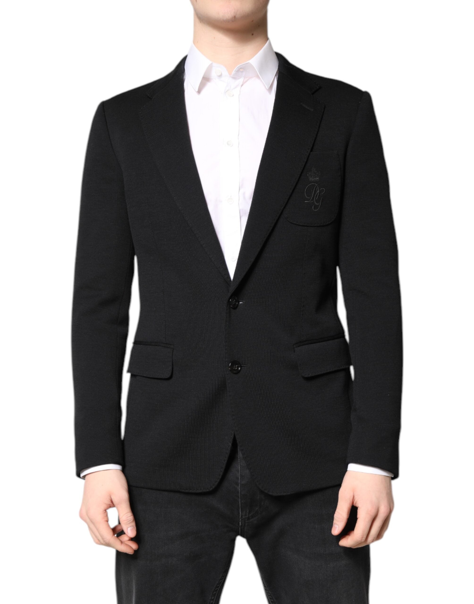 Dolce &amp; Gabbana Sort Uld Slim Fit Frakke Blazer Jakkesæt