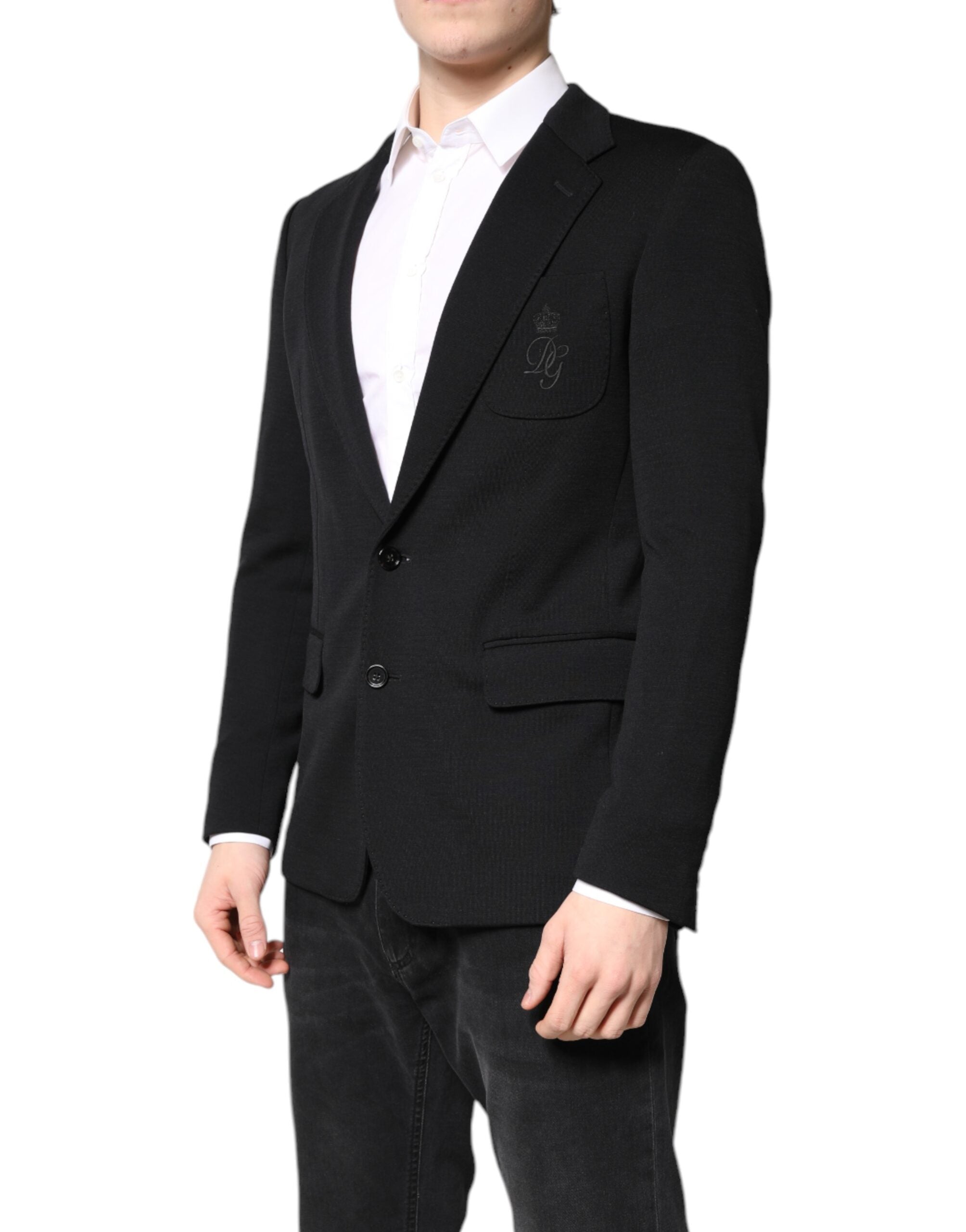 Dolce &amp; Gabbana Sort Uld Slim Fit Frakke Blazer Jakkesæt