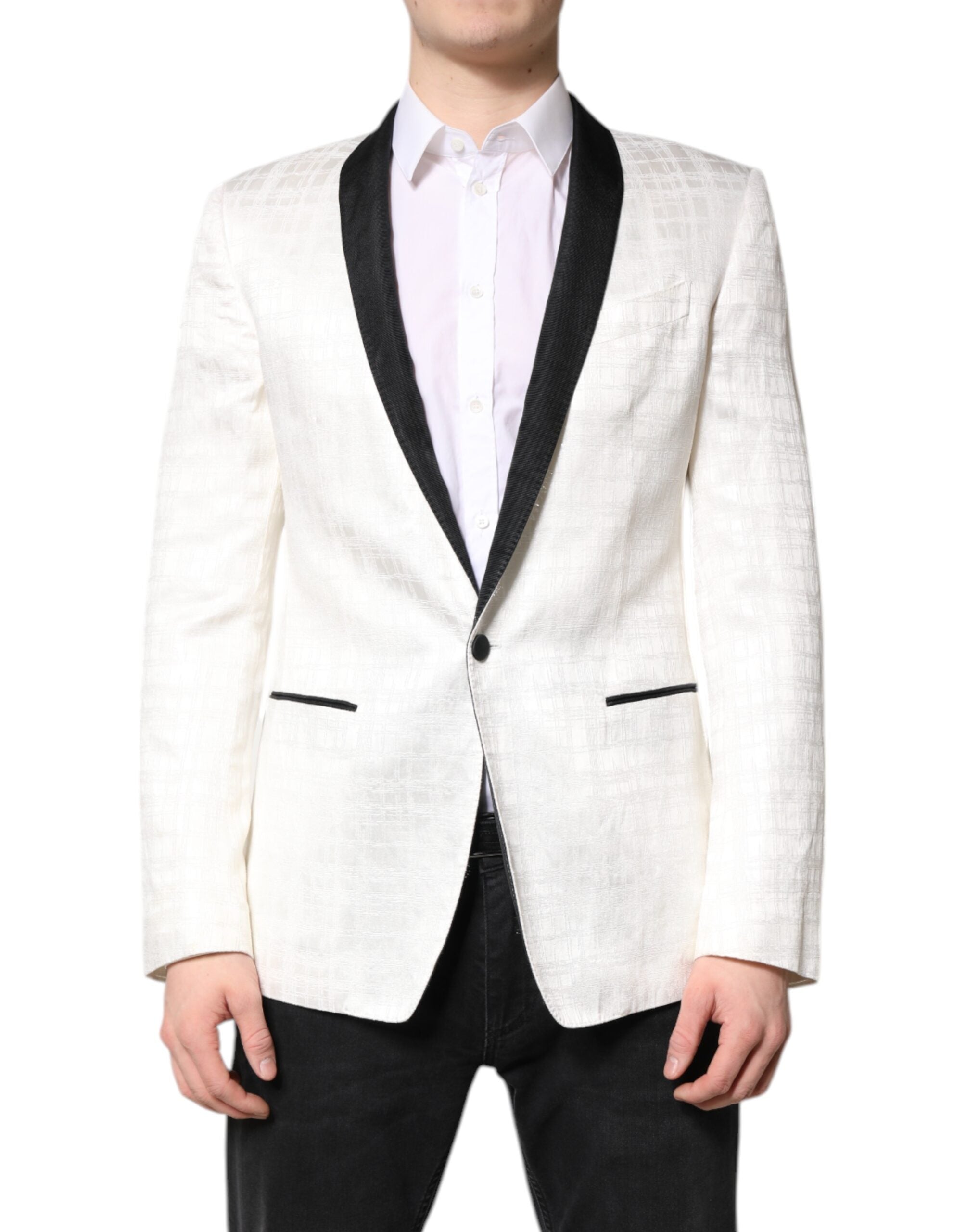 Dolce &amp; Gabbana Hvid Sort Enkeltradet Frakke Blazer Suit