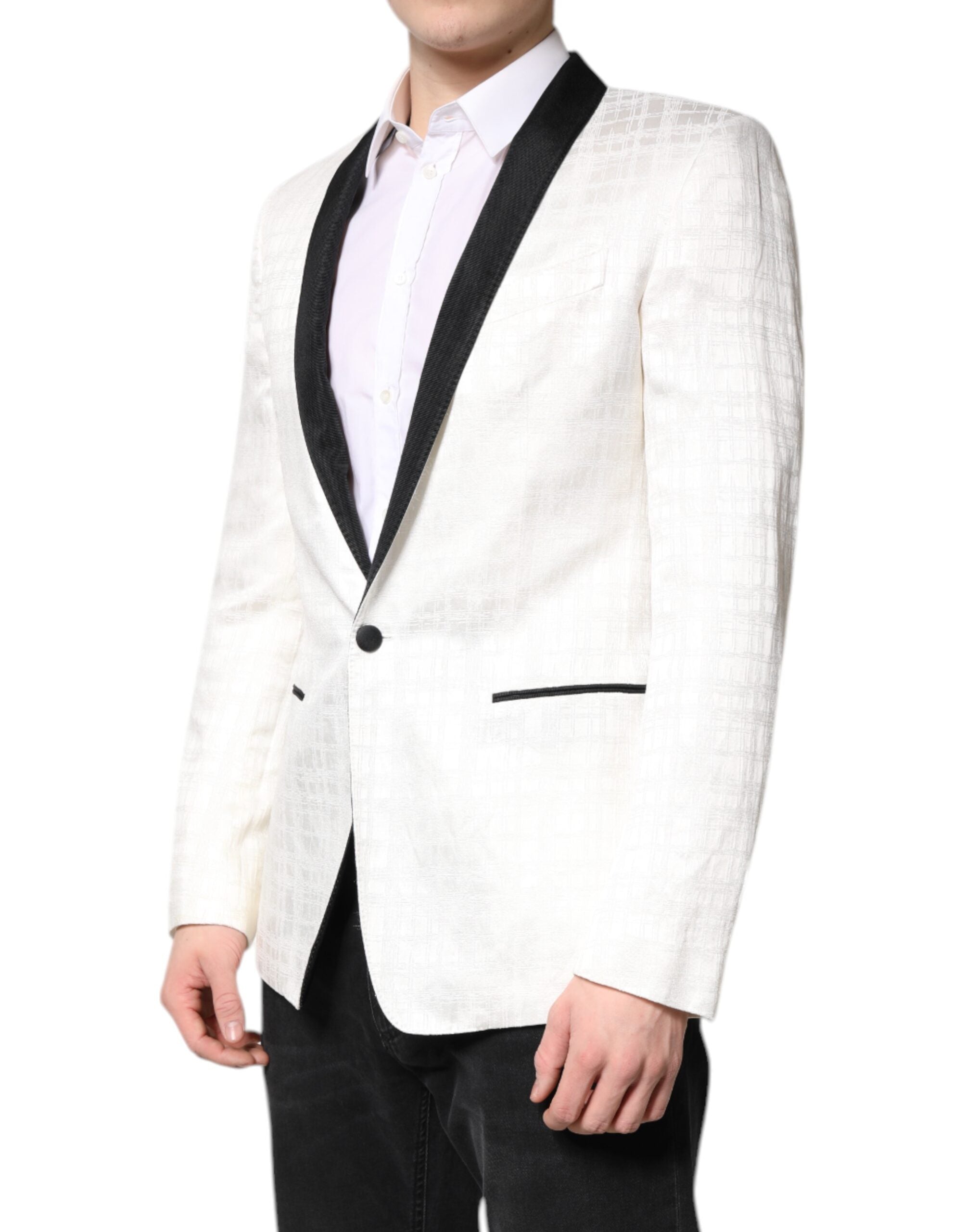 Dolce &amp; Gabbana Hvid Sort Enkeltradet Frakke Blazer Suit