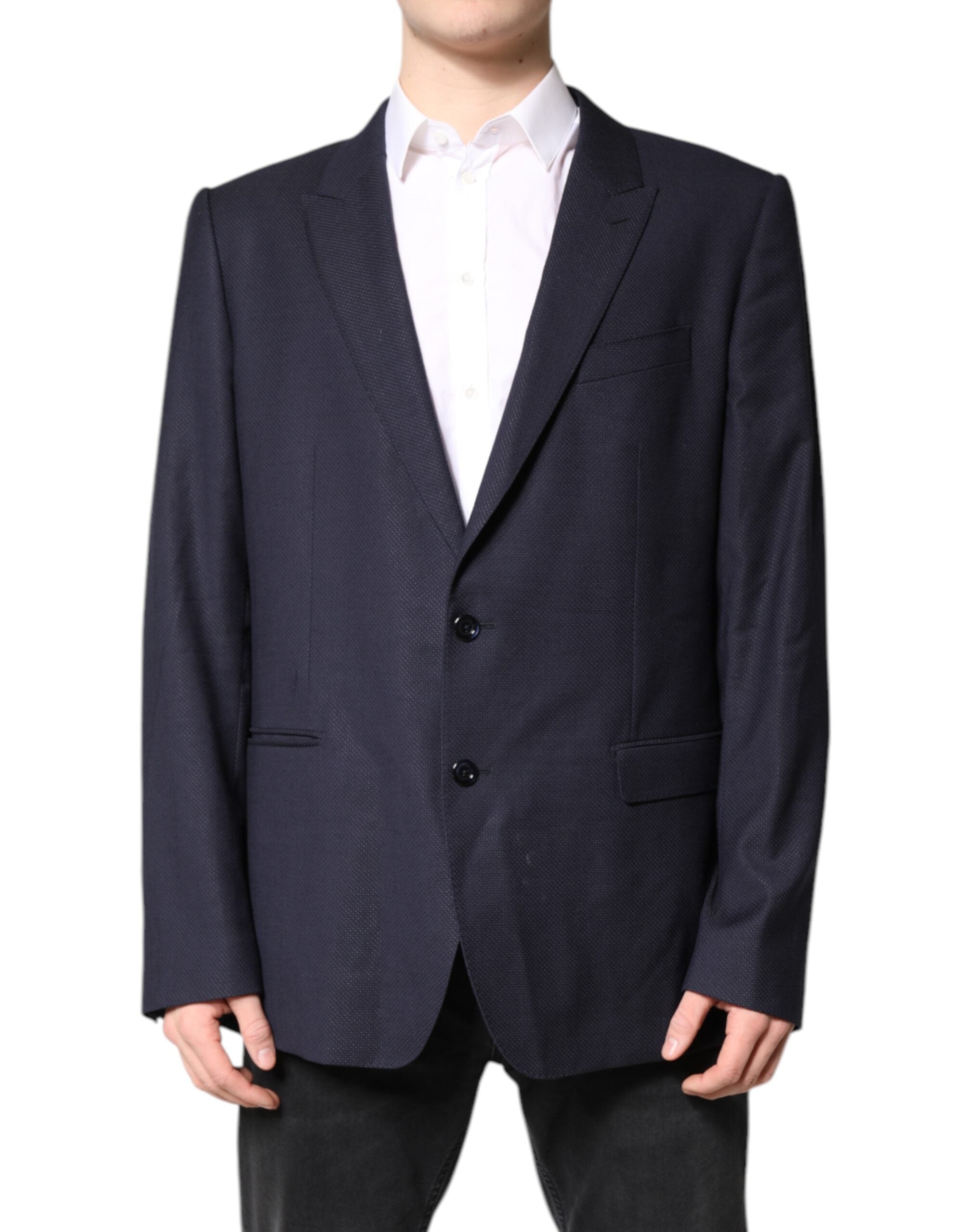 Dolce &amp; Gabbana Sort Uld Enkeltradet Frakke Blazer Suit